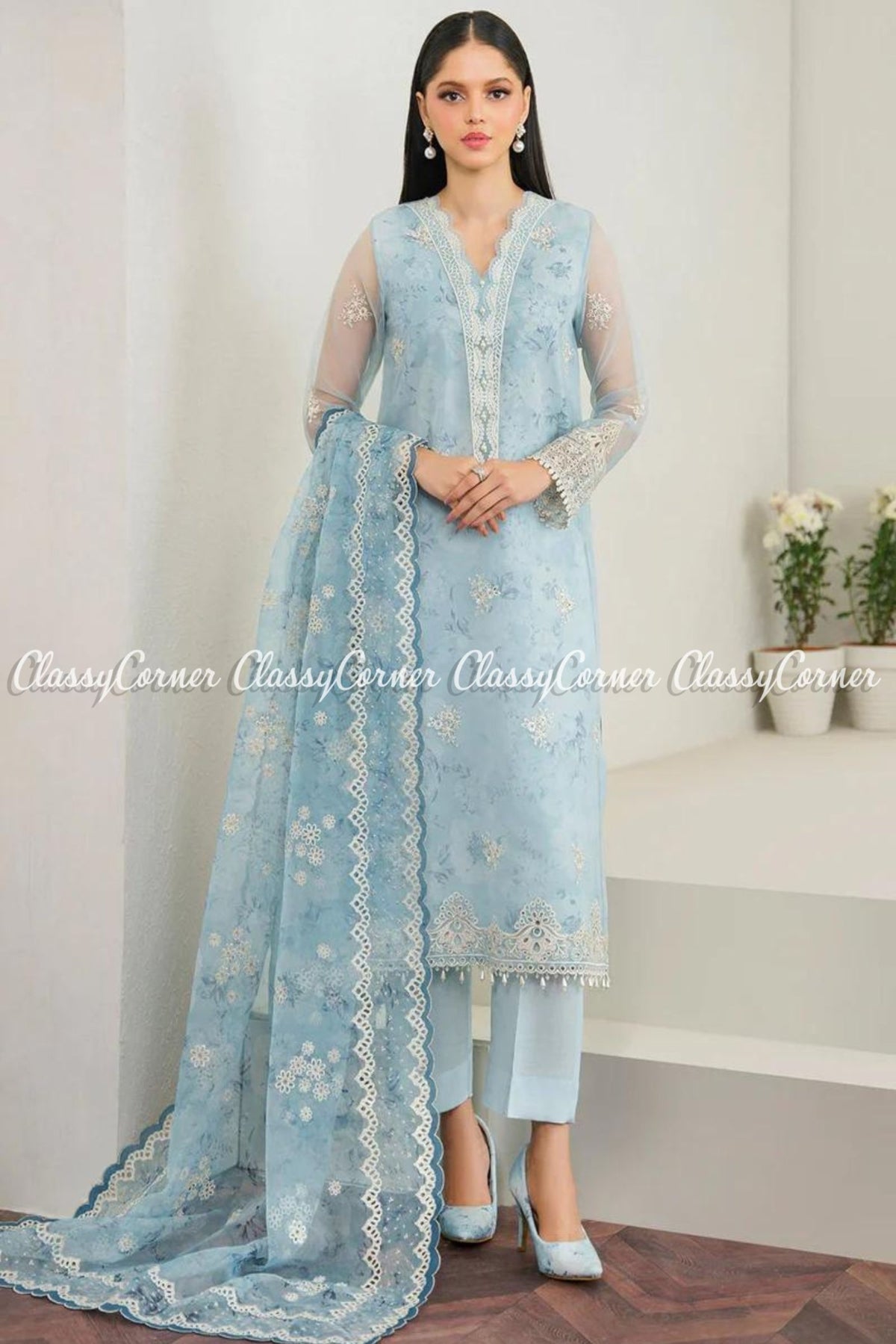 Sky Blue Organza Salwar Kameez