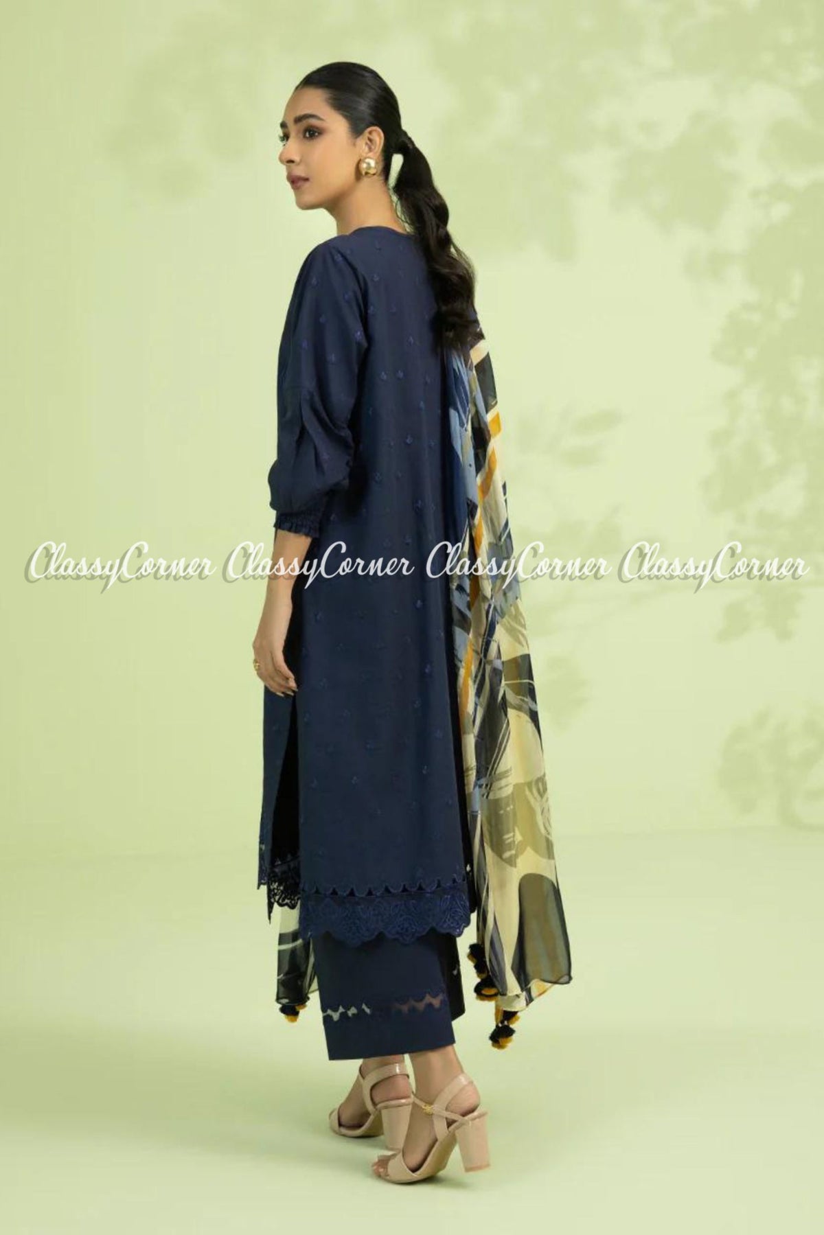 Navy Blue Embroidered Lawn Formal Wear 3 Piece Dress