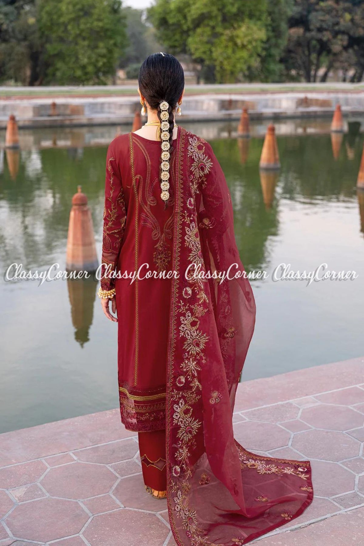 Burgundy Lawn Embroidered Formal Wear Salwar Kameez