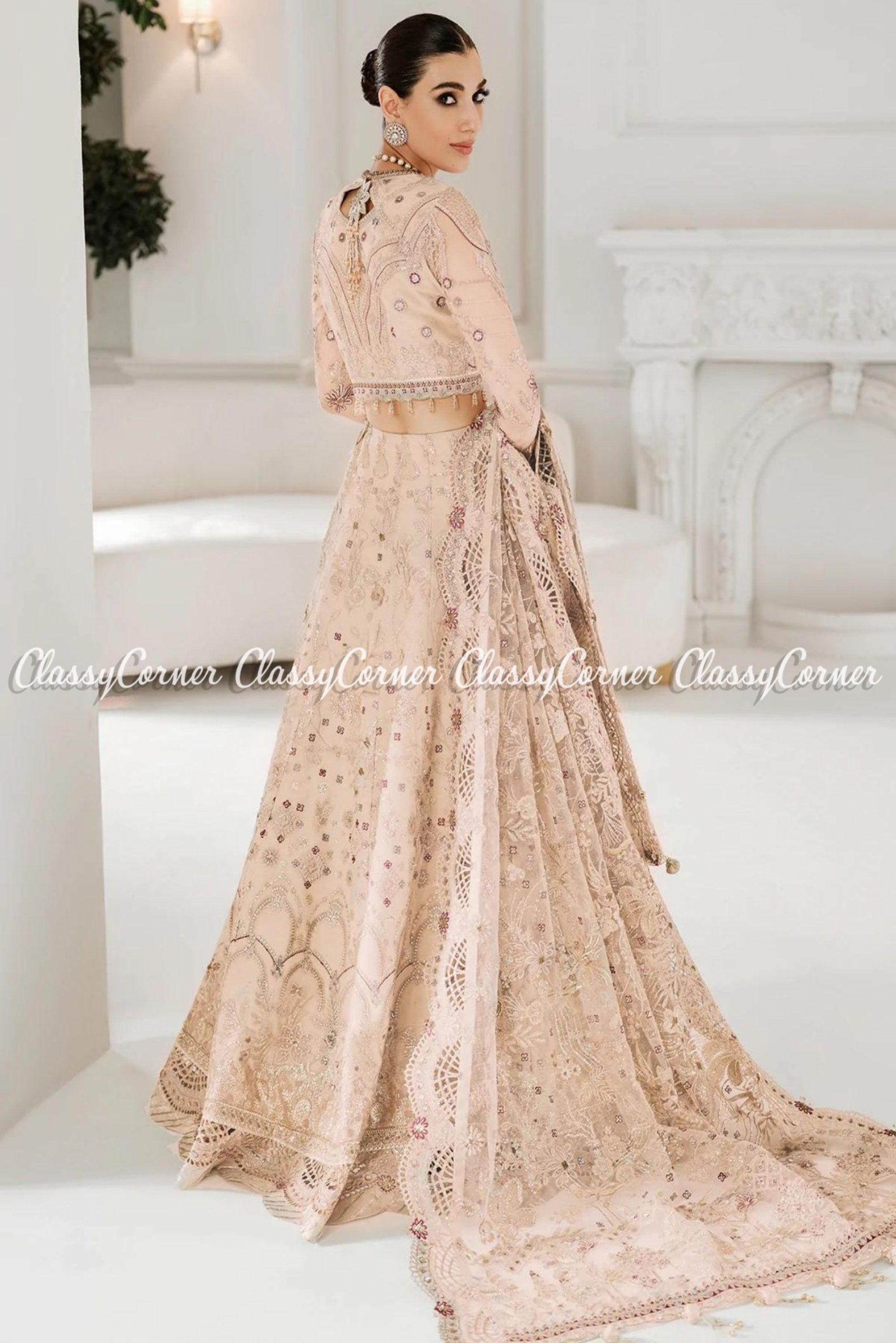 Luxurious Partywear Lehenga Saree In Rose Quartz Shade - Ethnic Race