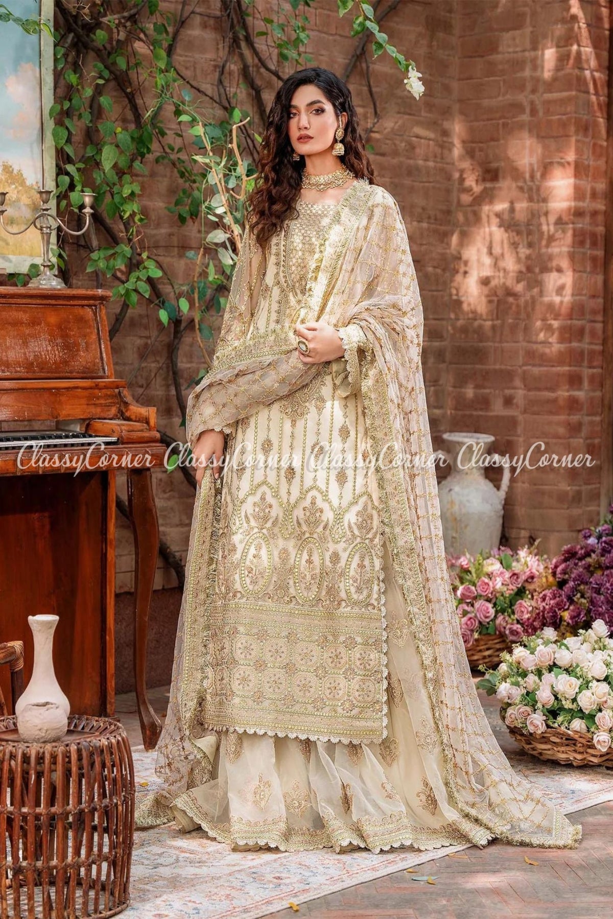 Golden sharara suit best sale