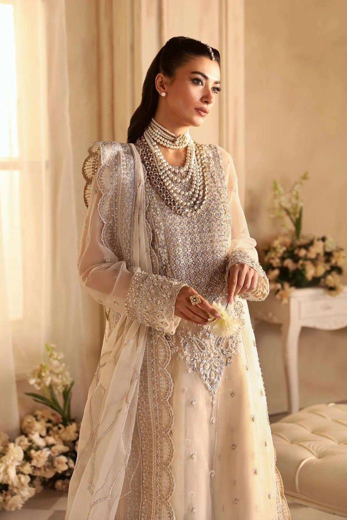 Cream White Wedding Wear Sharara