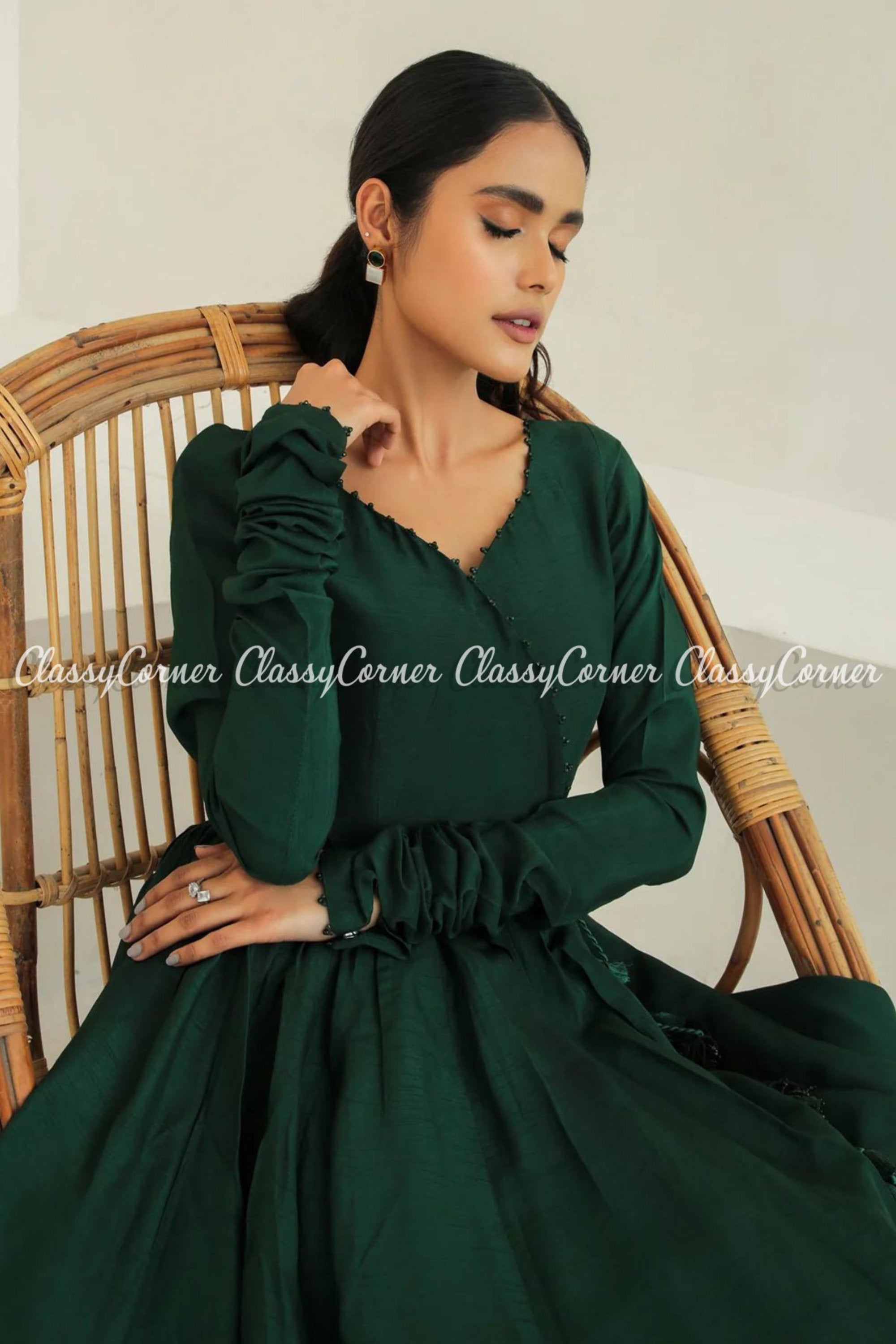 Green Grand AARI work Ruffle Birthday Gown BG142 – Prince N Princess