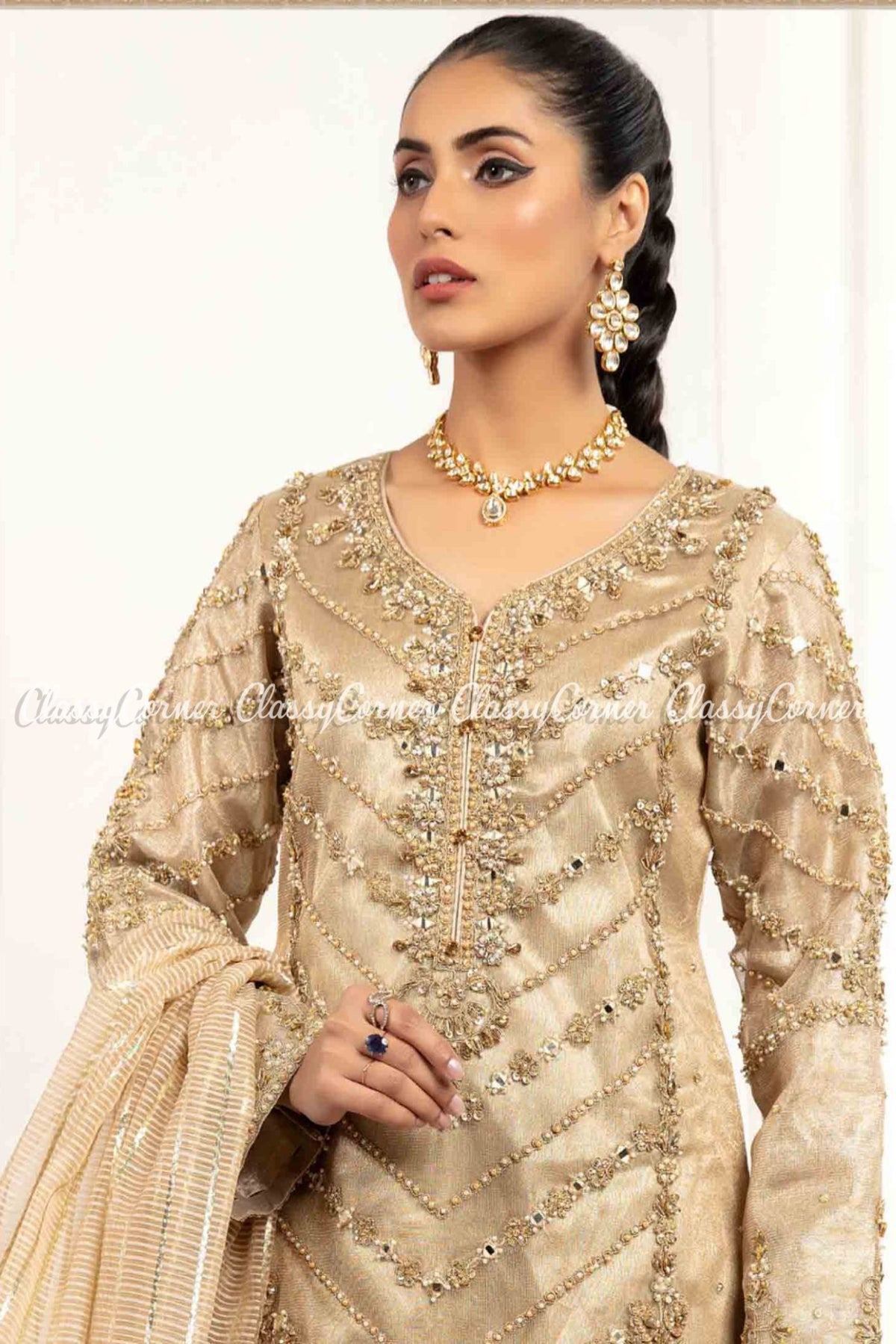 Beige Net Pakistani Wedding Wear Gharara Outfit