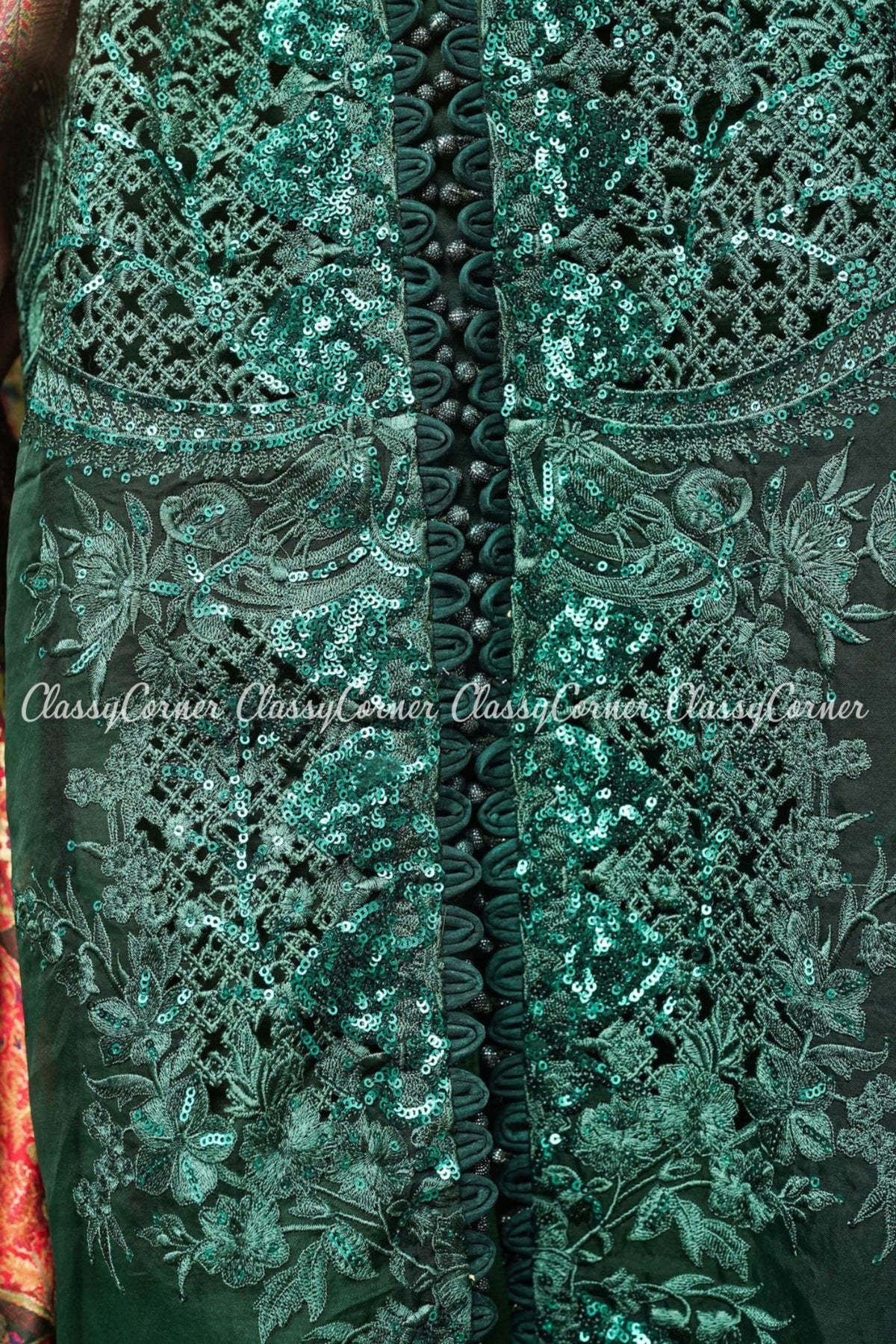 Bottle Green Organza Embroidered Party Wear Outfit