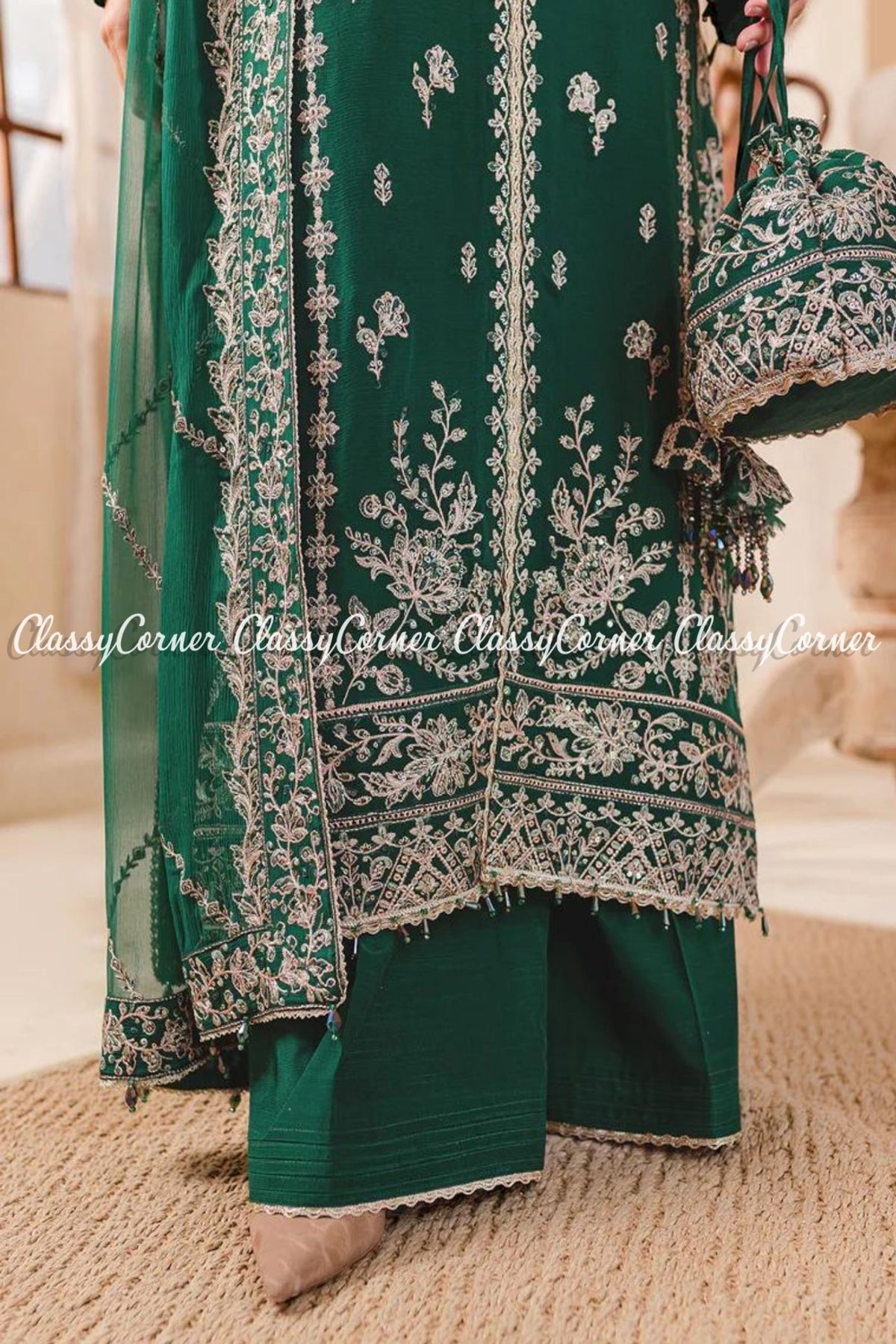 Green Chiffon Embroidered Formal Wear Outfit