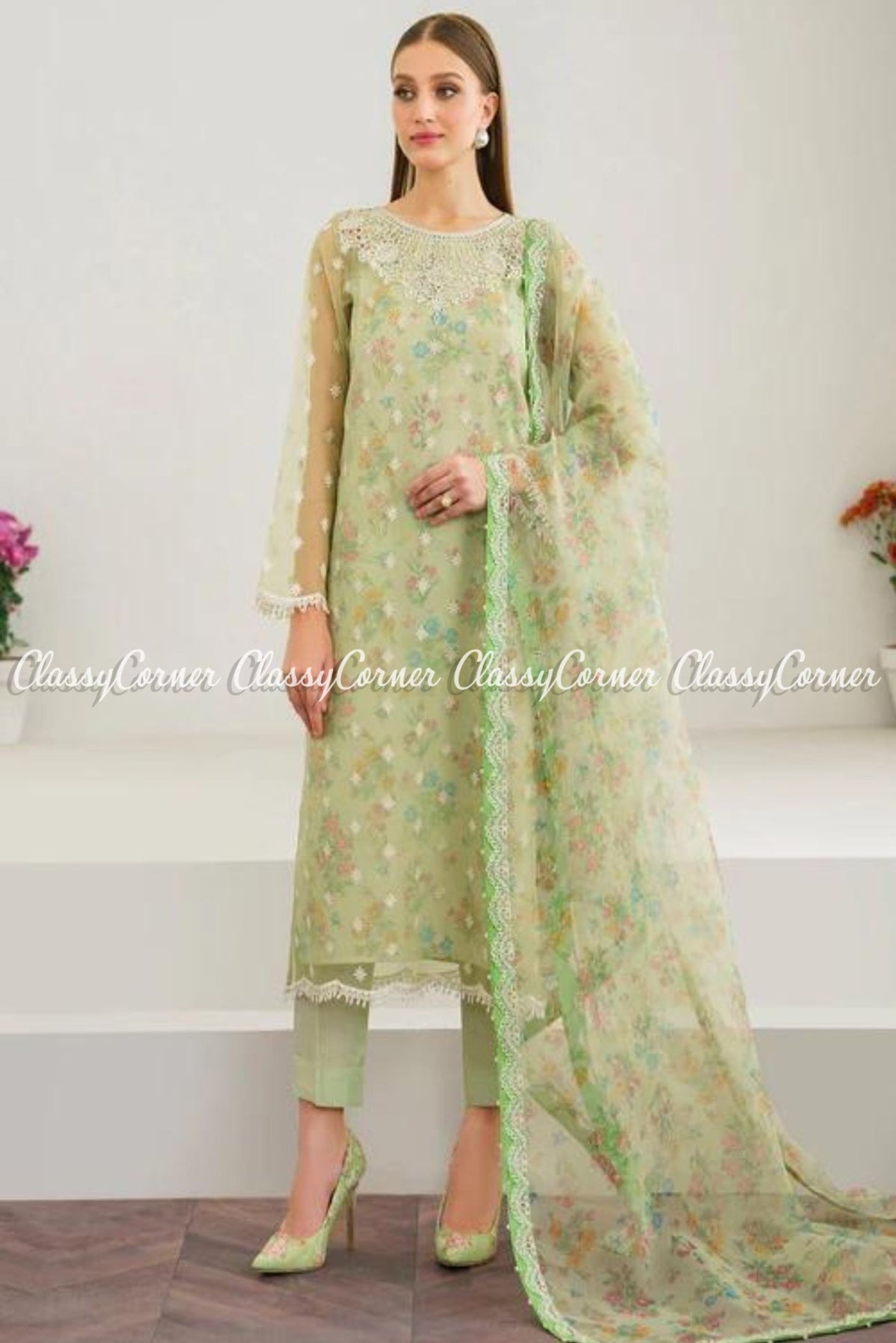 Pastel Green Organza Salwar Kameez