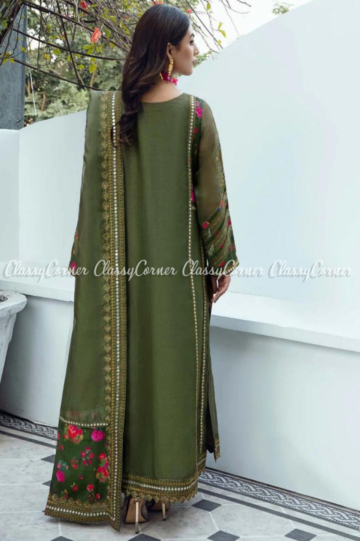 Green Net Embroidered Formal Wear Salwar Kameez