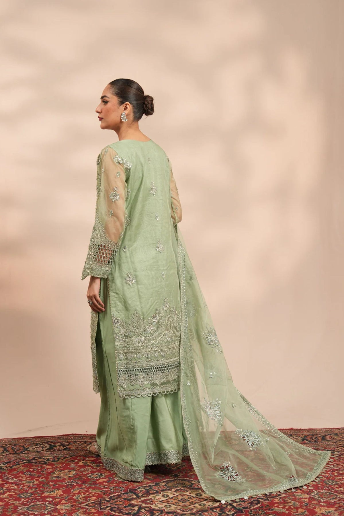 Pista Green Organza Readymade Suit