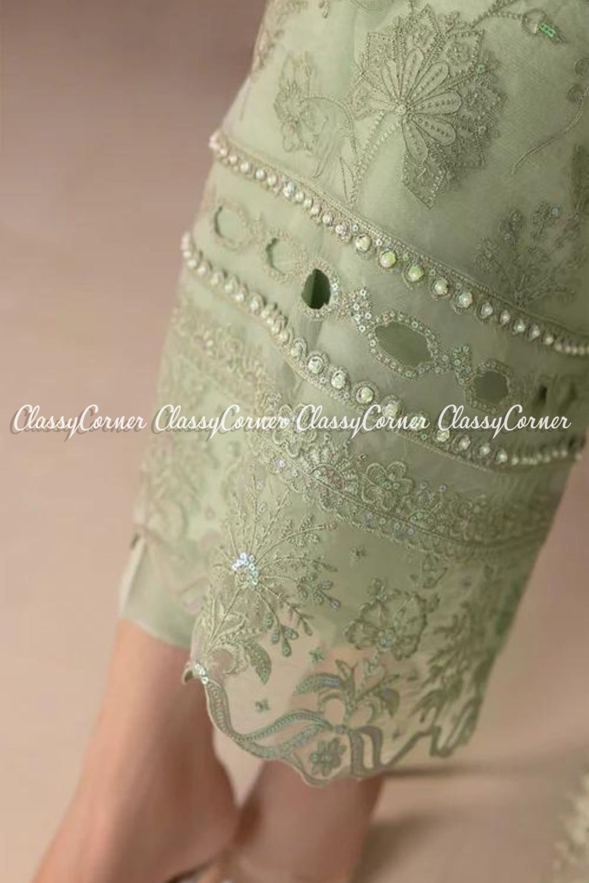 Pastel Green Organza Embroidered Formal Wear Outfit