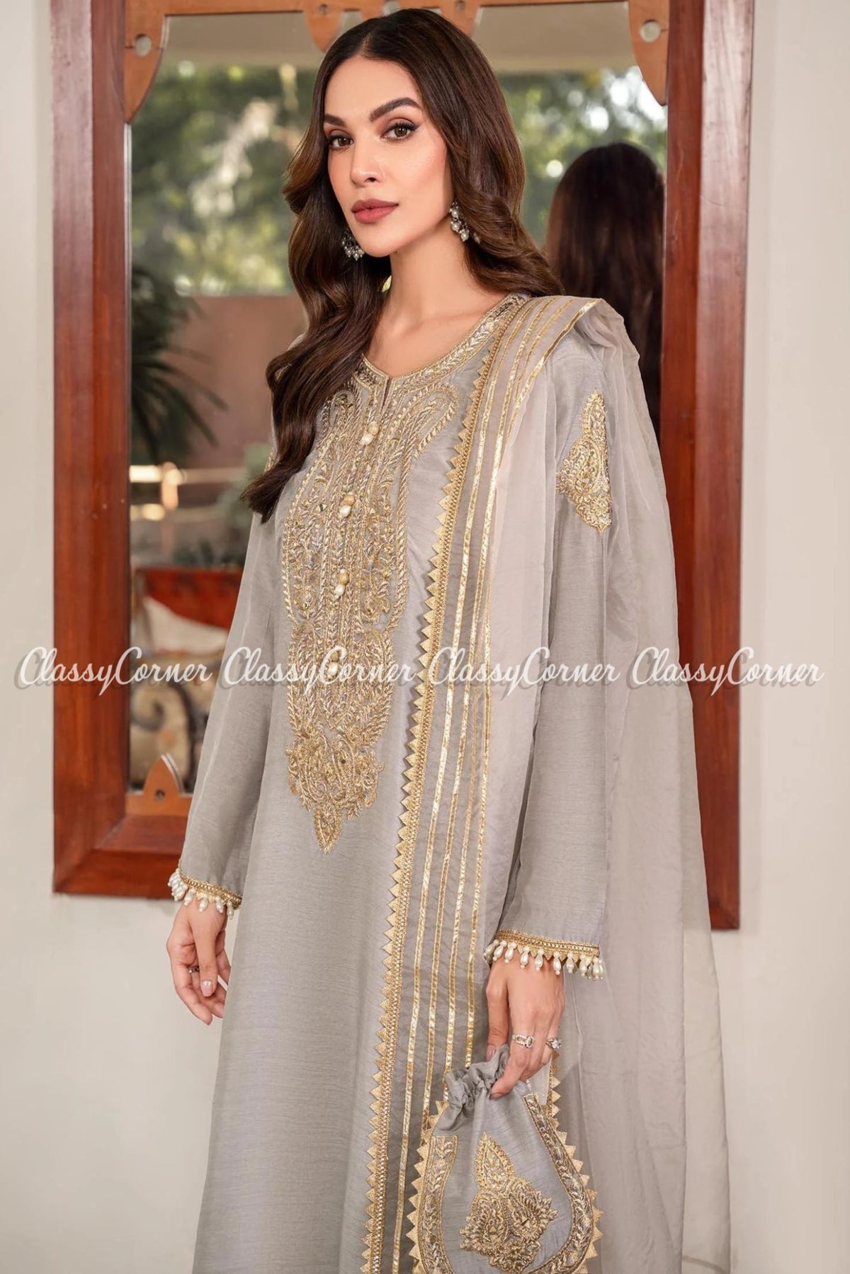 Grey Khaddi Silk Party Wear Salwar Kameez