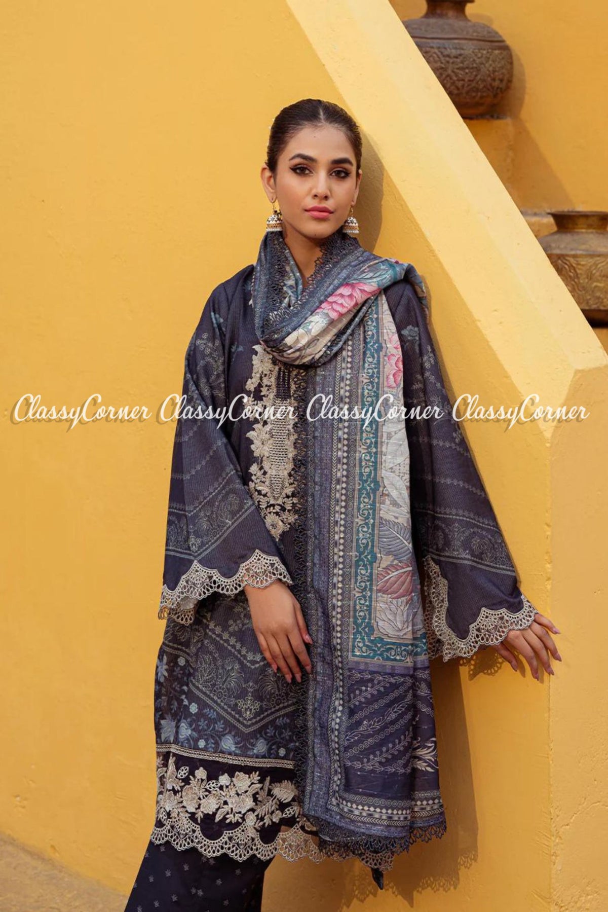 Grey Skin Lawn Embroidered Pakistani Salwar Kameez