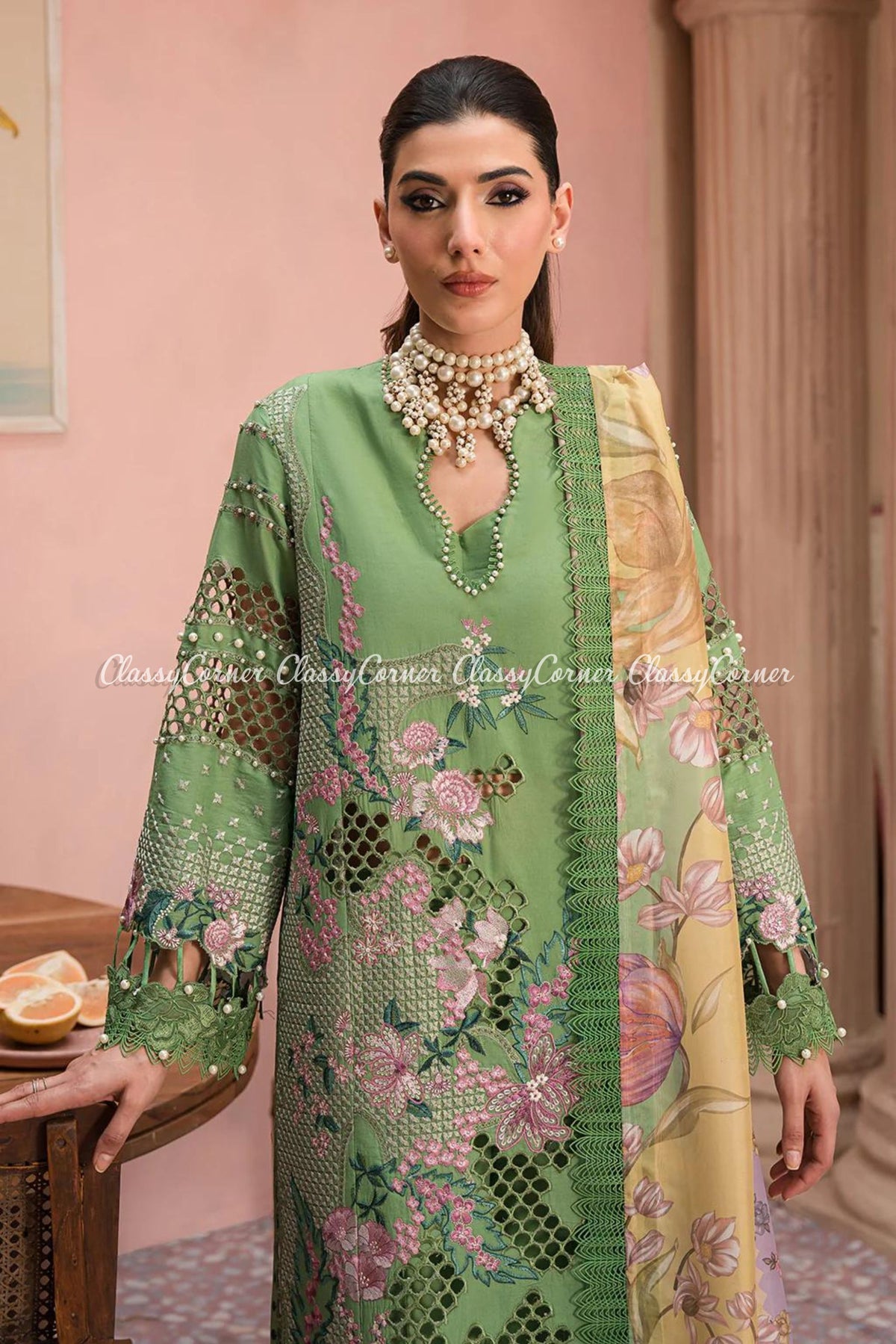 Guava Green Lawn Salwar Kameez