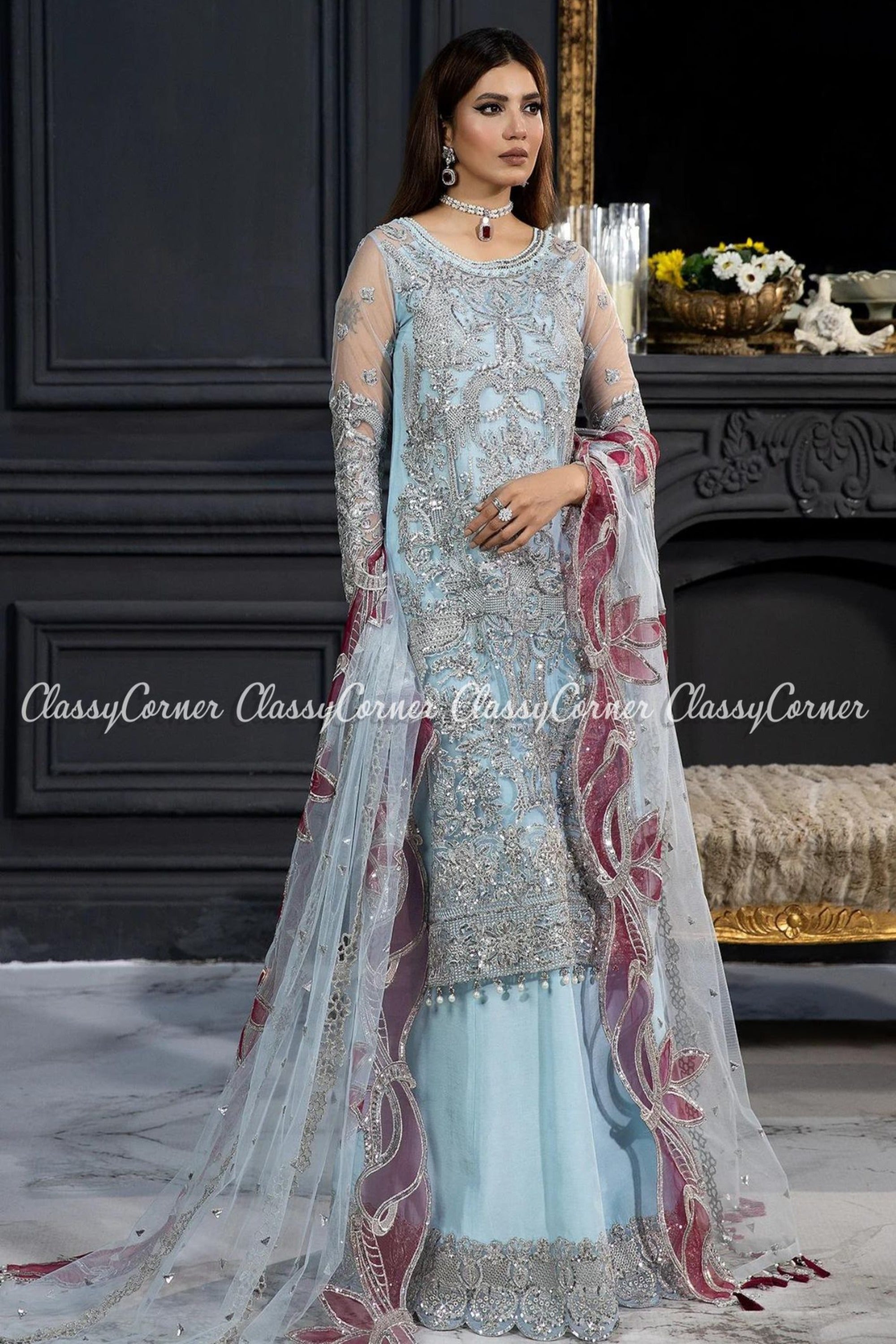 Embroidered Party Wear Suits For Evening Functions From Pakistan