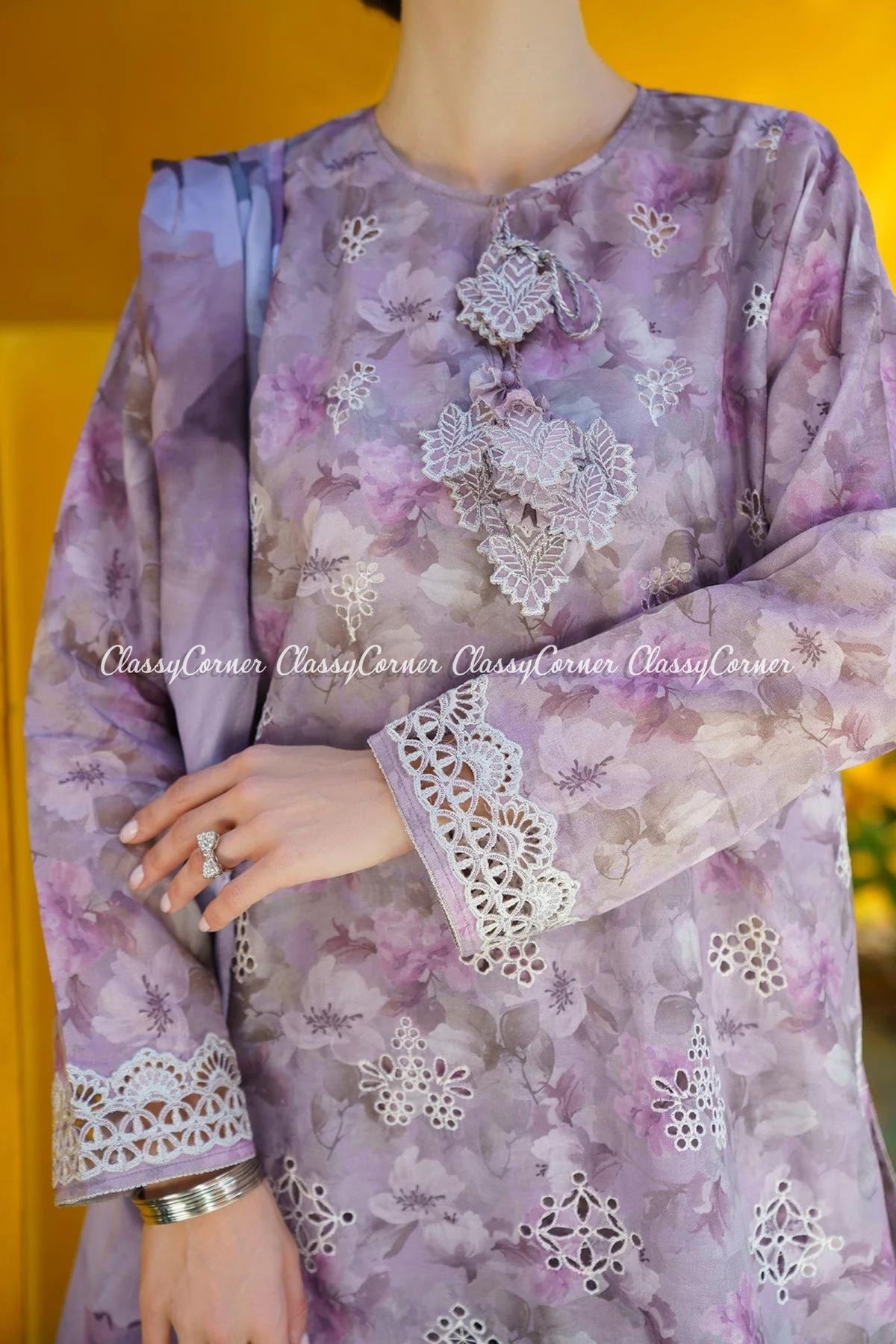 Purple Embroidered Lawn Printed Salwar Kameez