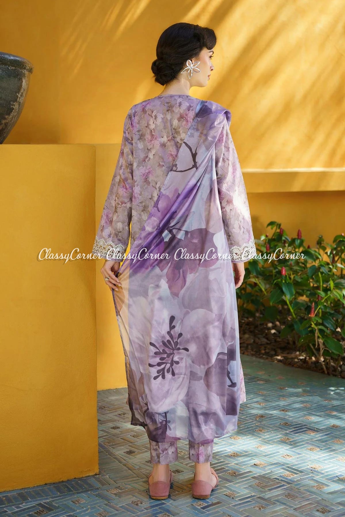 Purple Embroidered Lawn Printed Salwar Kameez