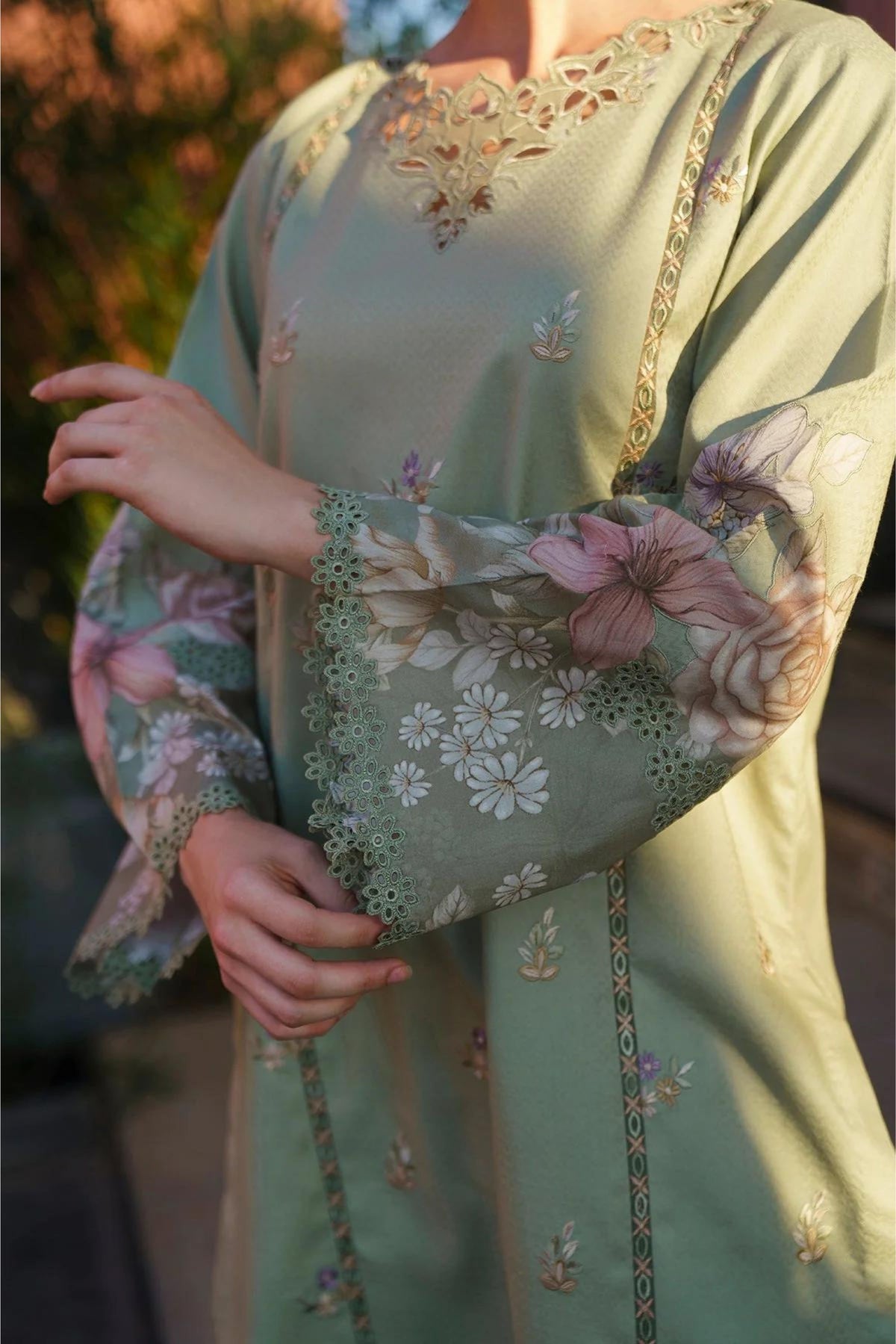 Pastel Green Embroidered Lawn 2PC Suit