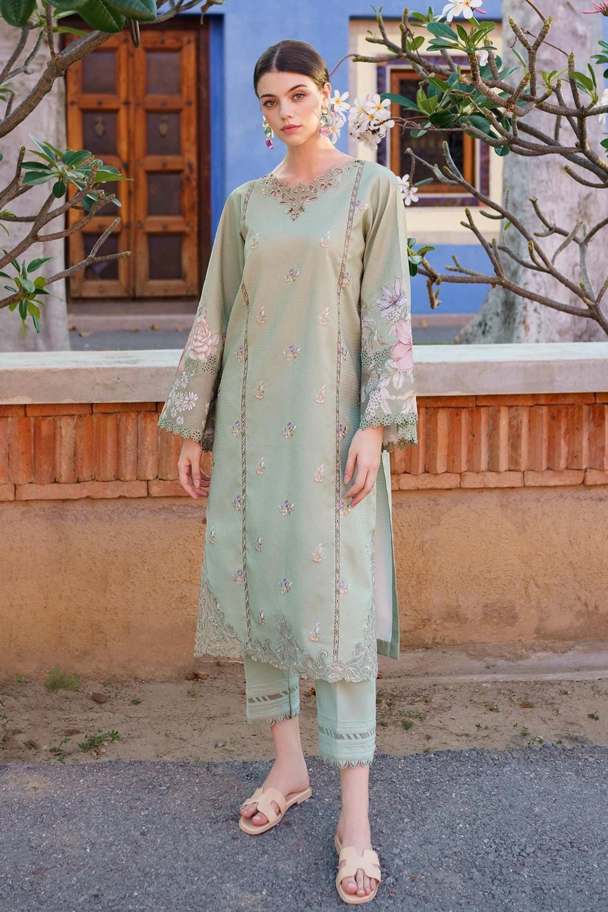 Pastel Green Embroidered Lawn 2PC Suit