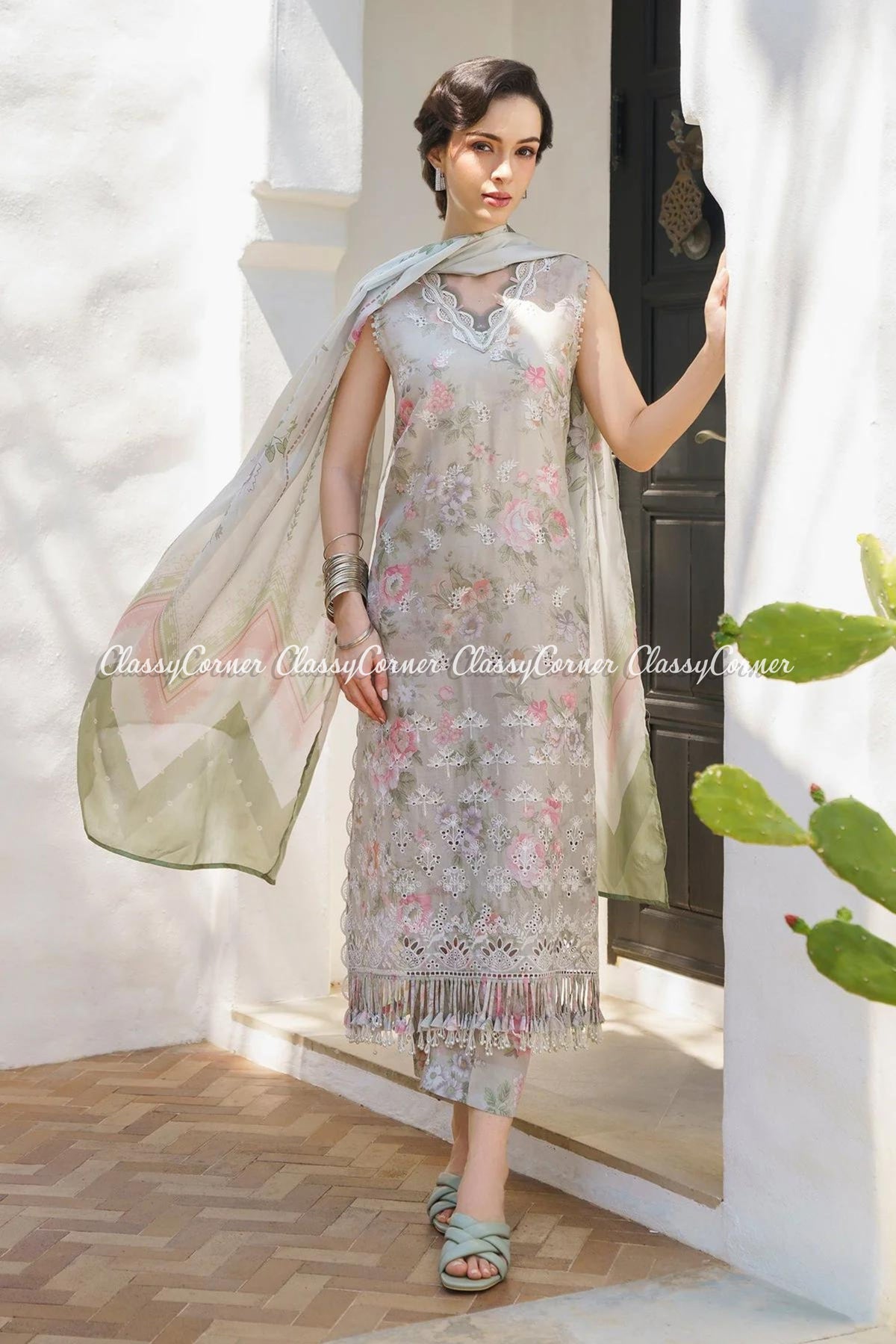 Light Grey Embroidered Printed Lawn Suit