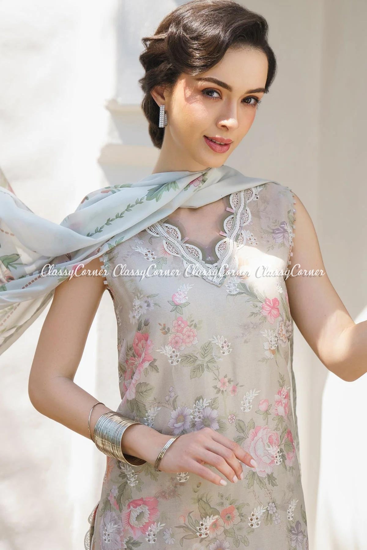 Light Grey Embroidered Printed Lawn Suit