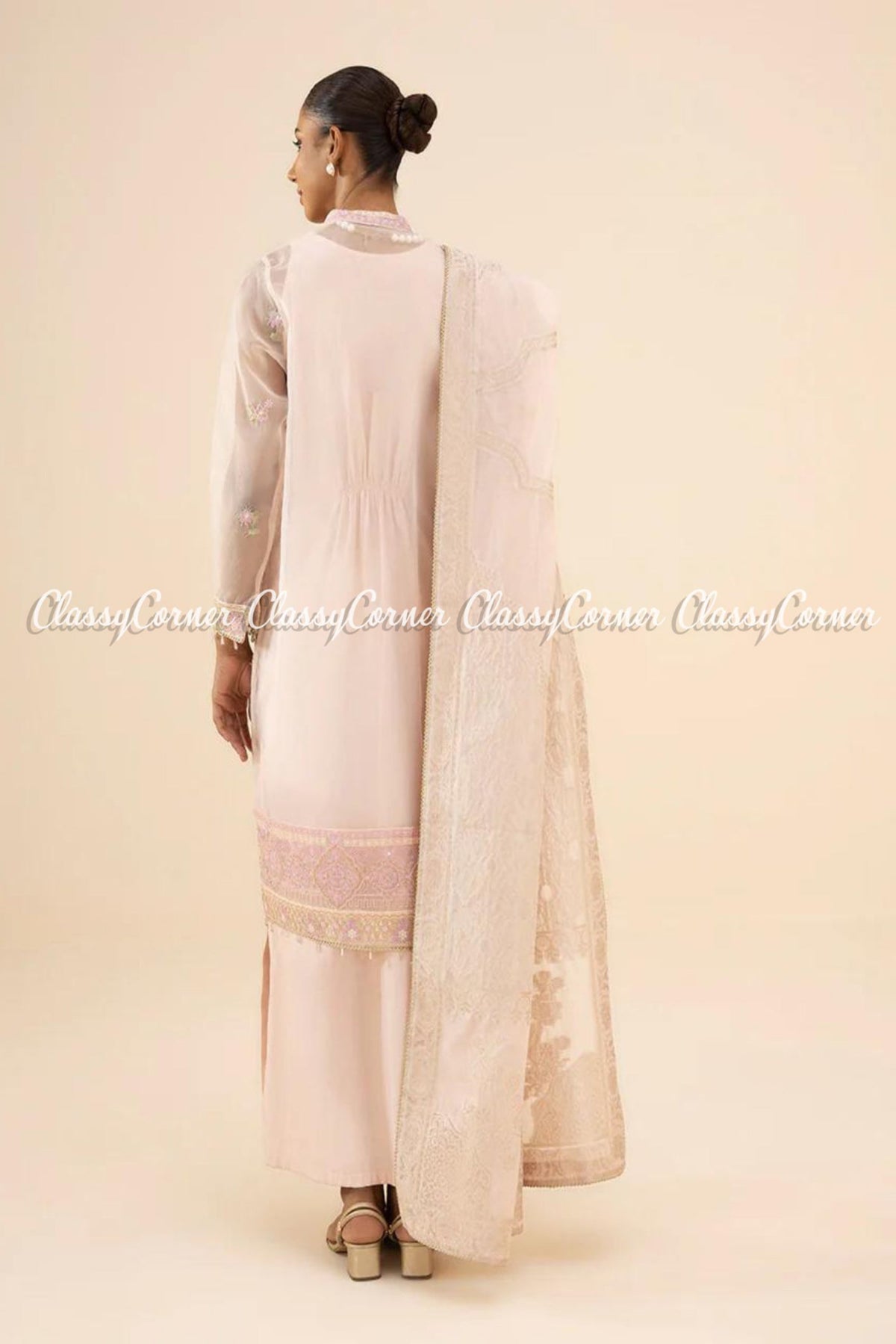 Light Pink Organza Embellished Pakistani Salwar Kameez