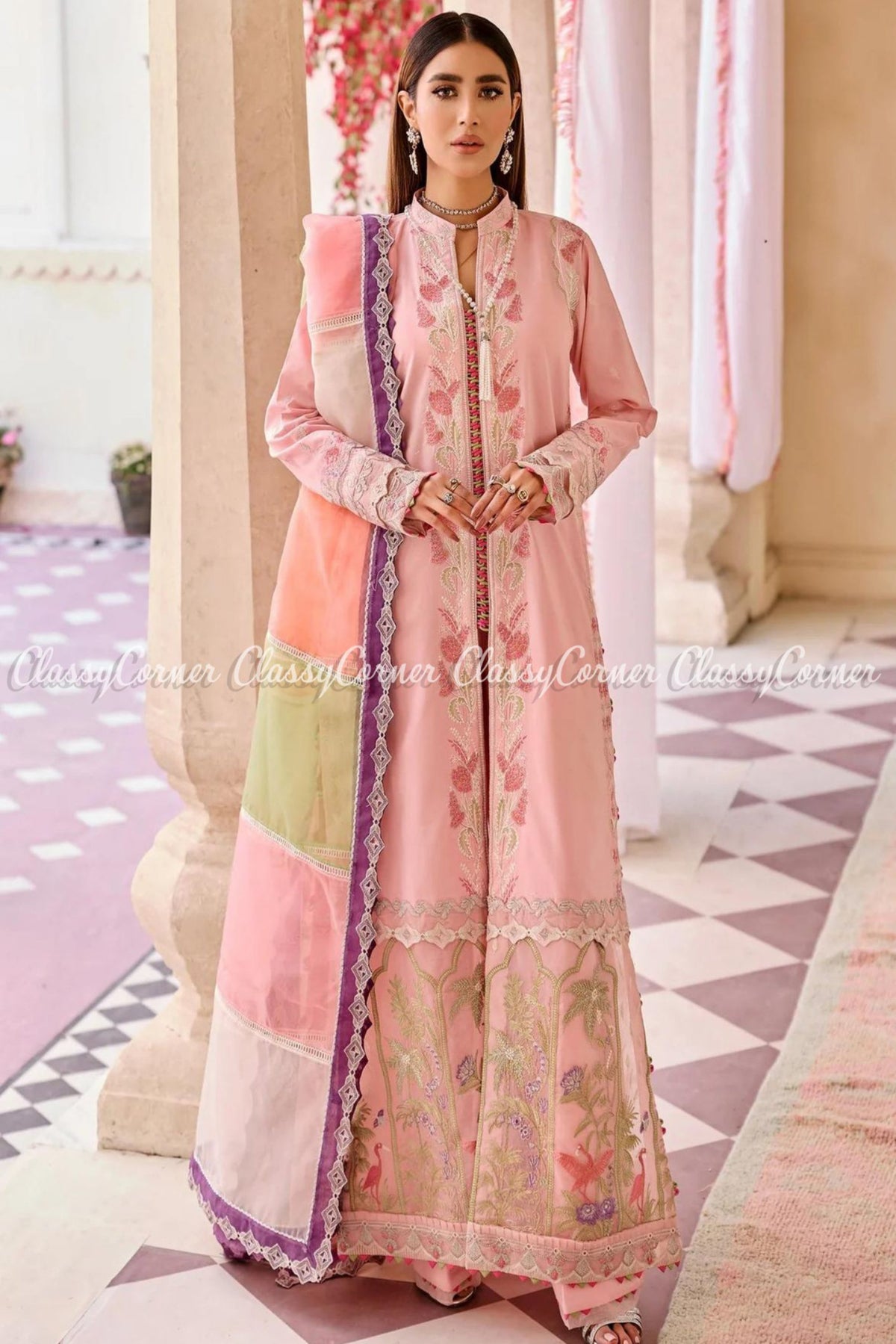 Pakistani Light Pink Embroidered Lawn Salwar Kameez