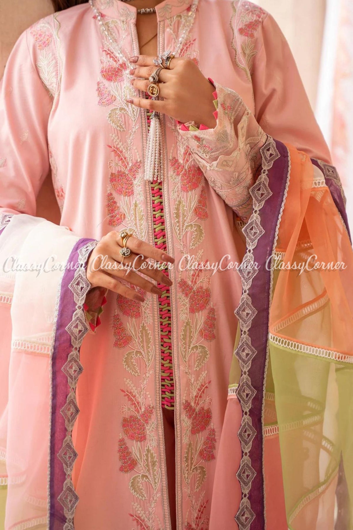 Pakistani Light Pink Embroidered Lawn Salwar Kameez