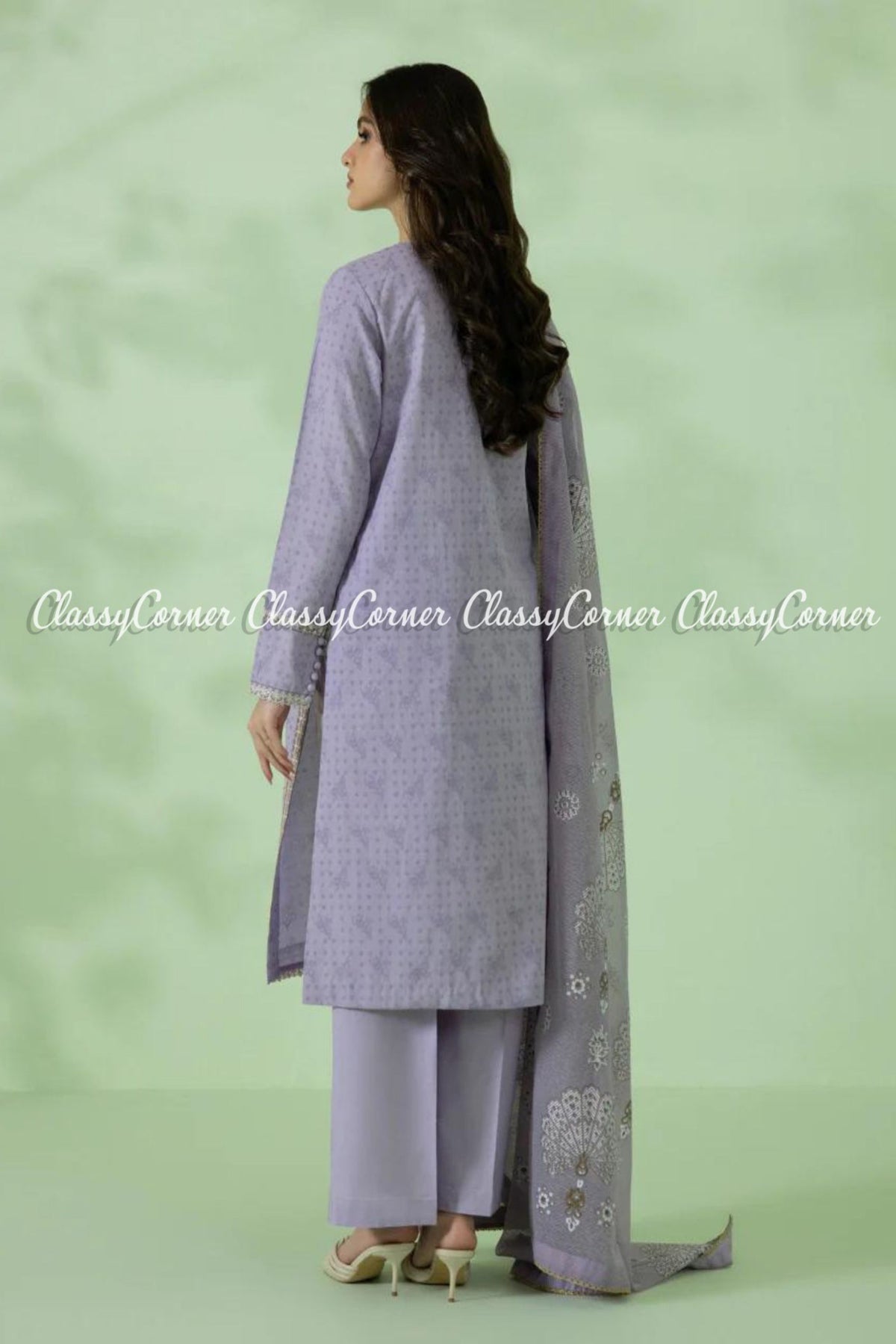 Light Purple White Embroidered Formal Wear Salwar Kameez