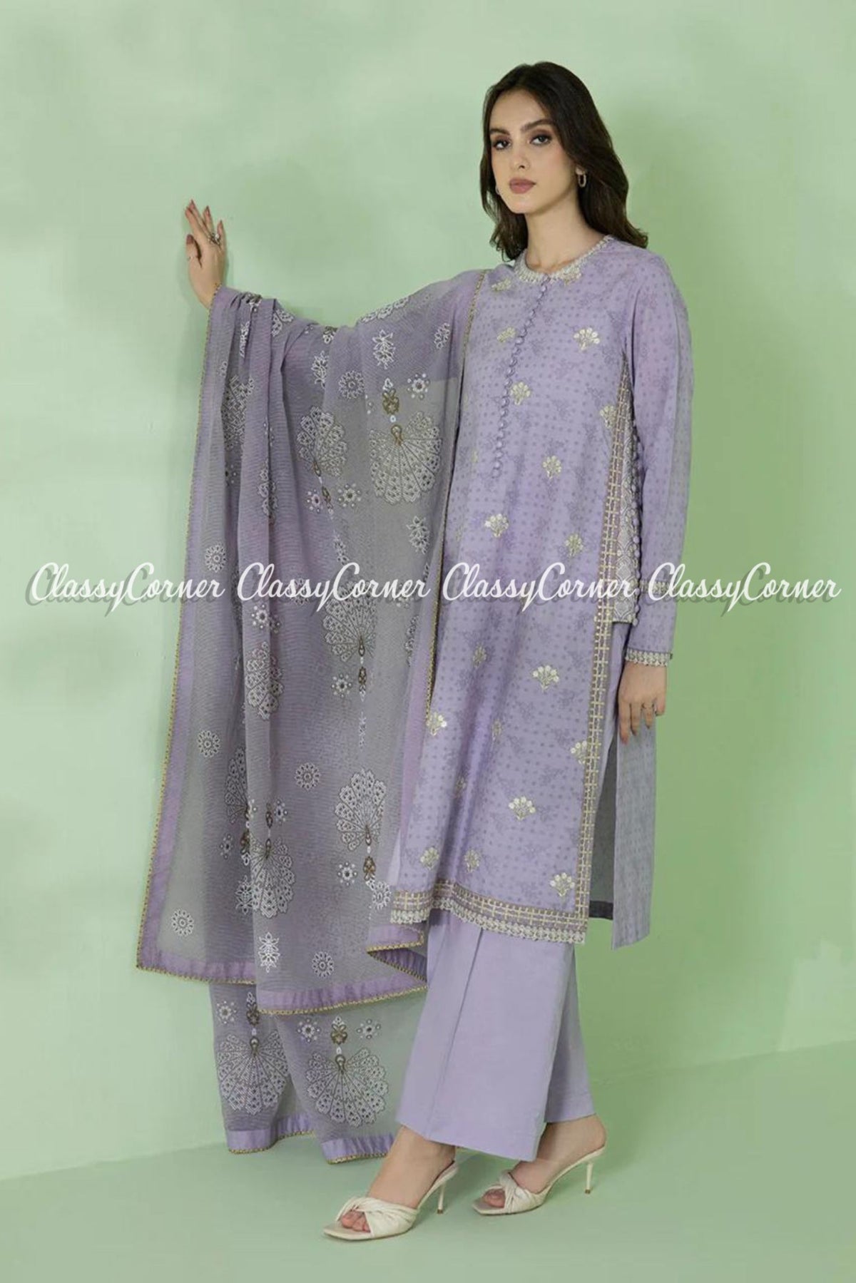 Light Purple White Embroidered Formal Wear Salwar Kameez