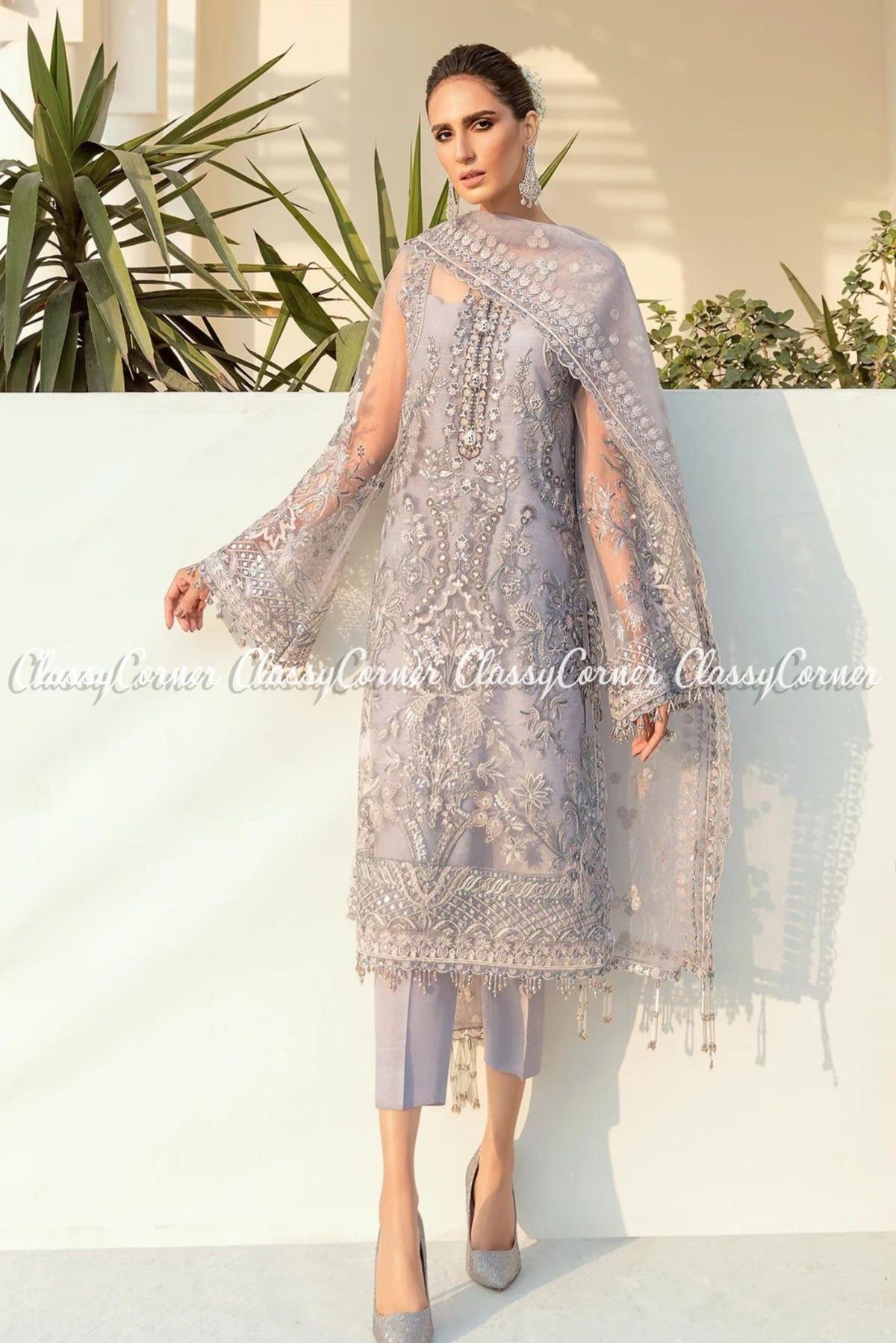 Lilac Net Embroidered Formal Wear Salwar Kameez