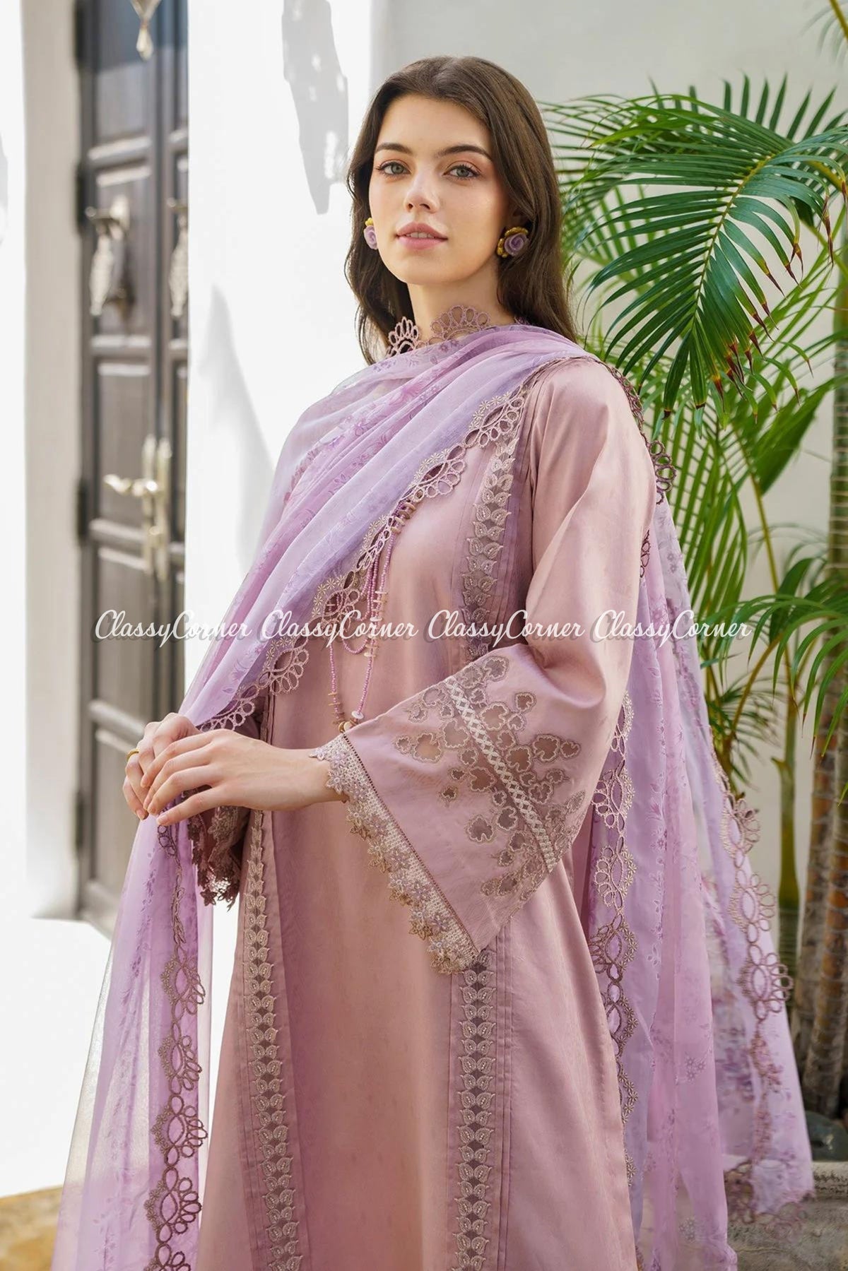 Lilac Embroidered Lawn Pakistani 3pc Suit