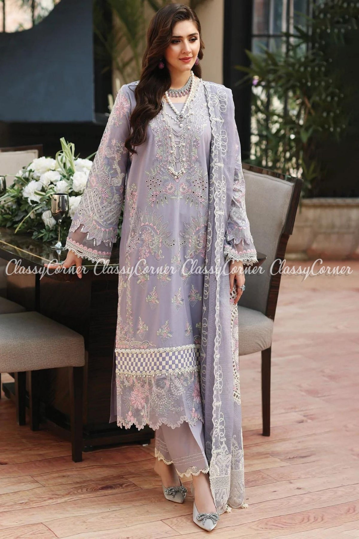 Lilac Lawn Embroidered Formal Wear Salwar Kameez