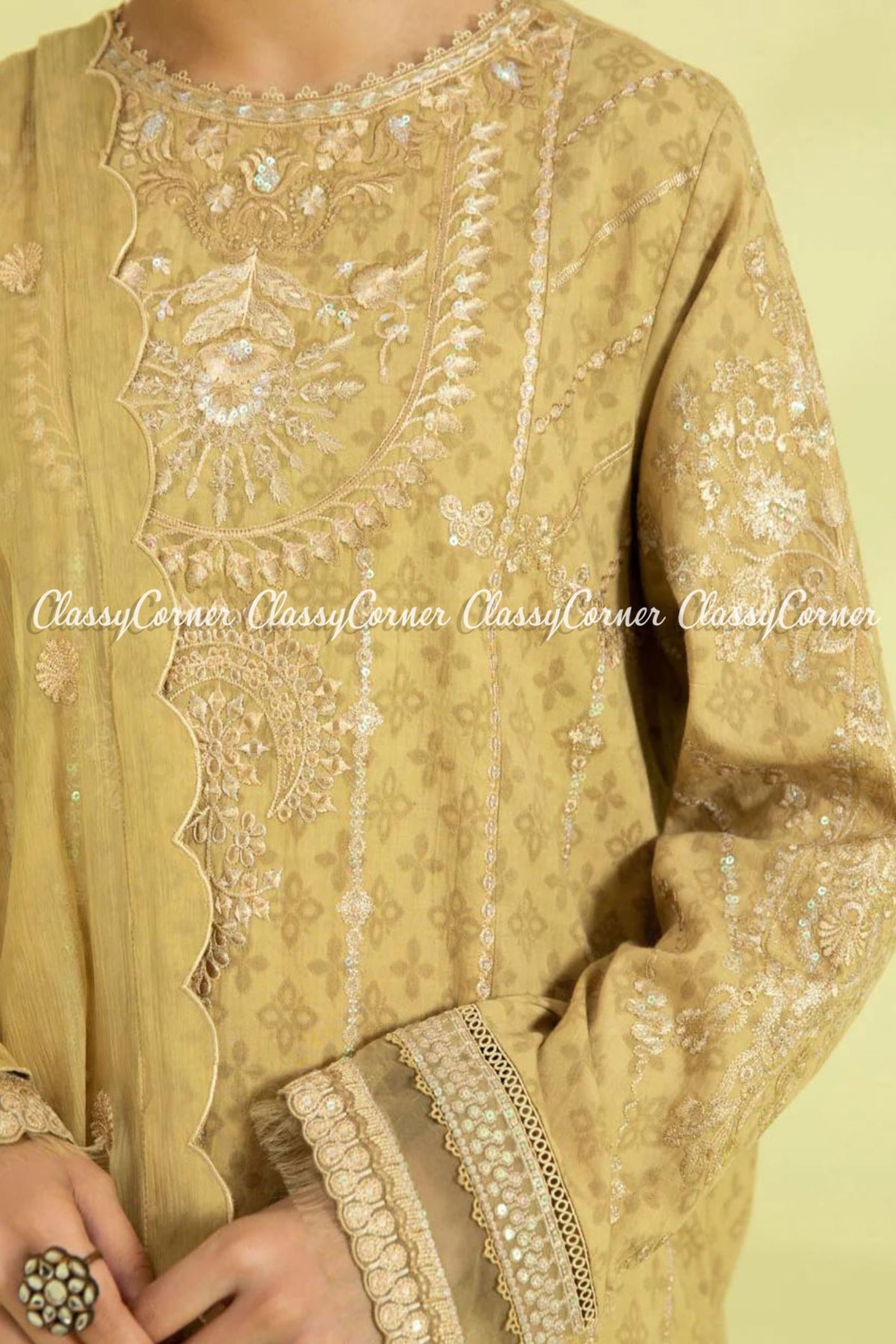 Lime Yellow Embroidered Pakistani Formal Wear 3 Piece