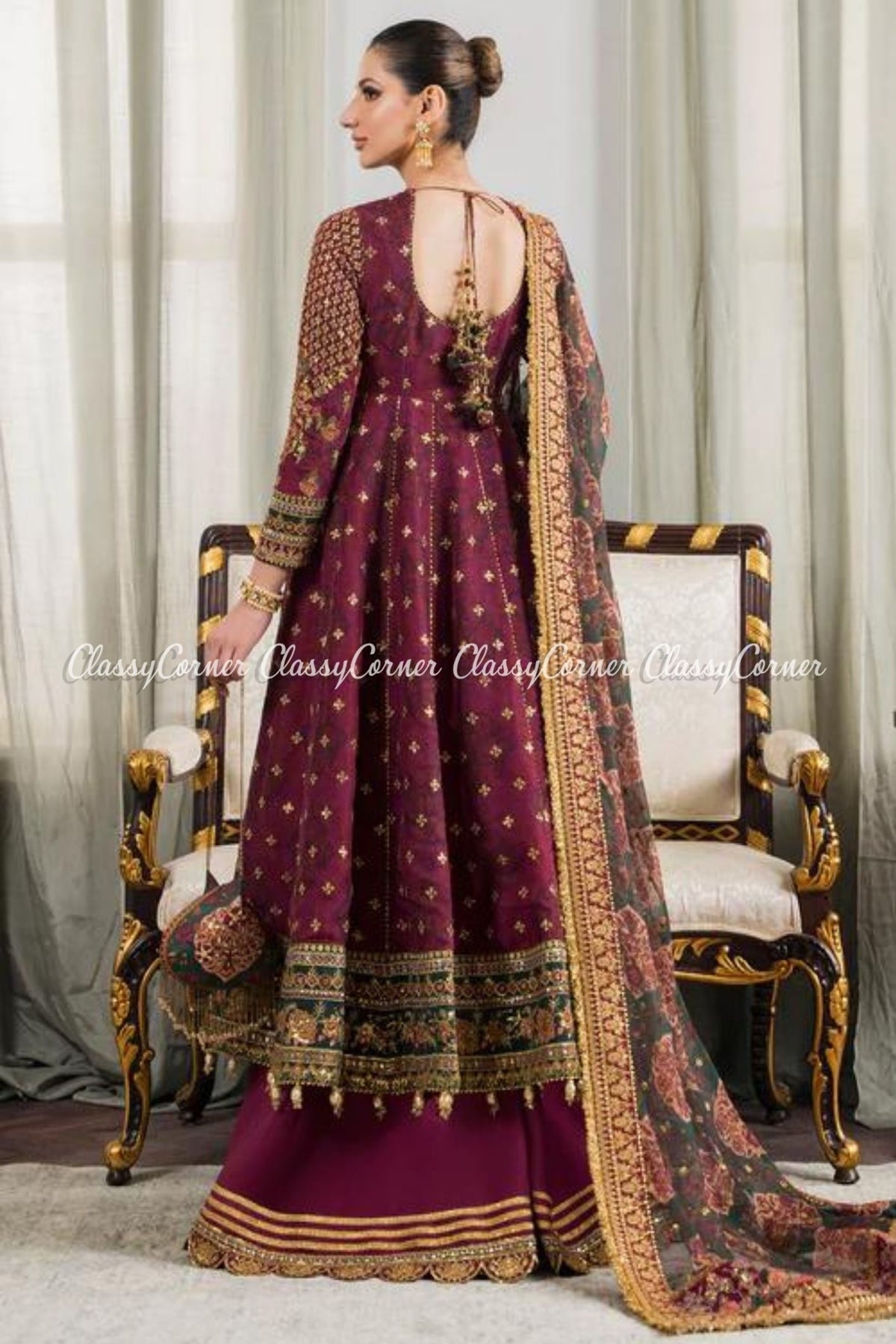 Magenta Multi Chiffon Embroidered Frock Lehenga