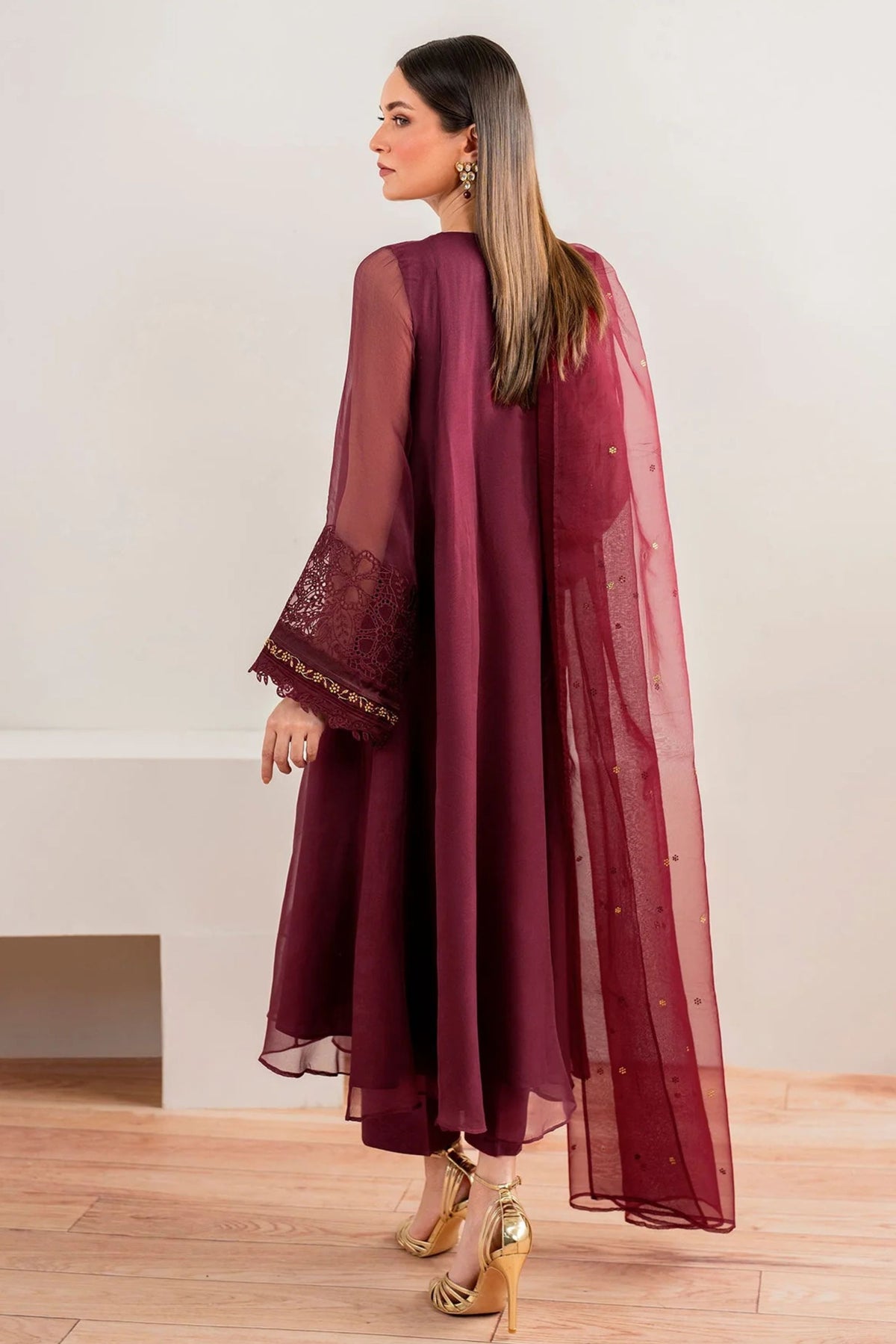 Maroon Chiffon Readymade 3PC