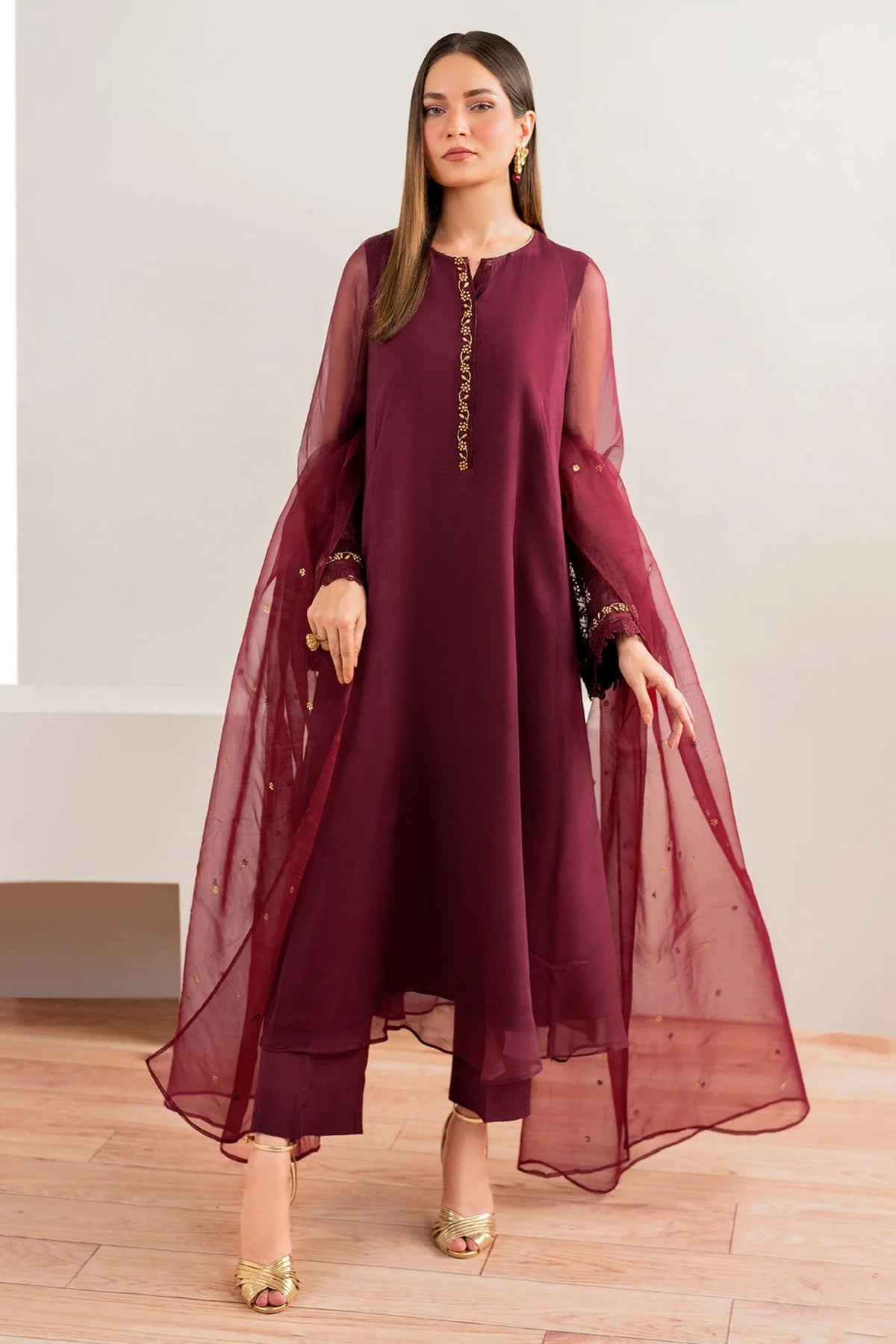 Maroon Chiffon Readymade 3PC