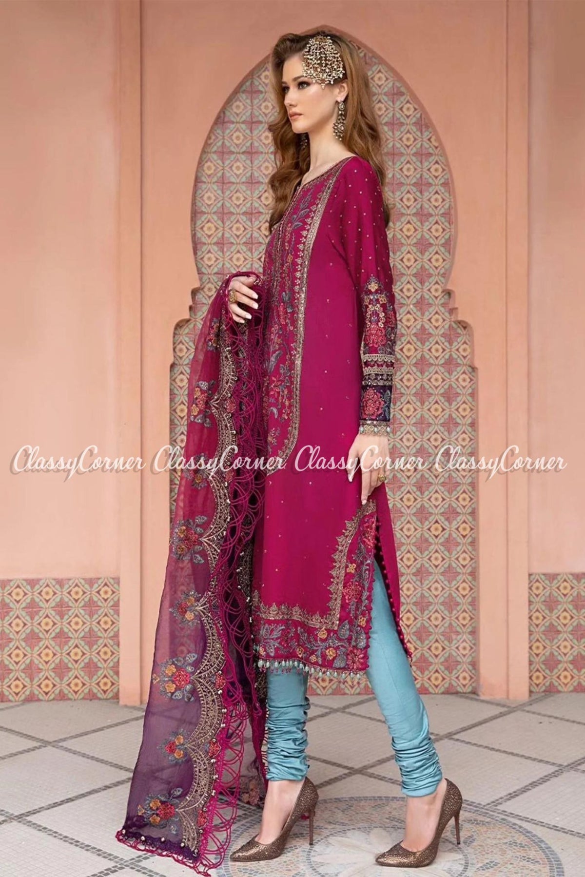 Magenta Blue Pakistani Party Wear Outfits