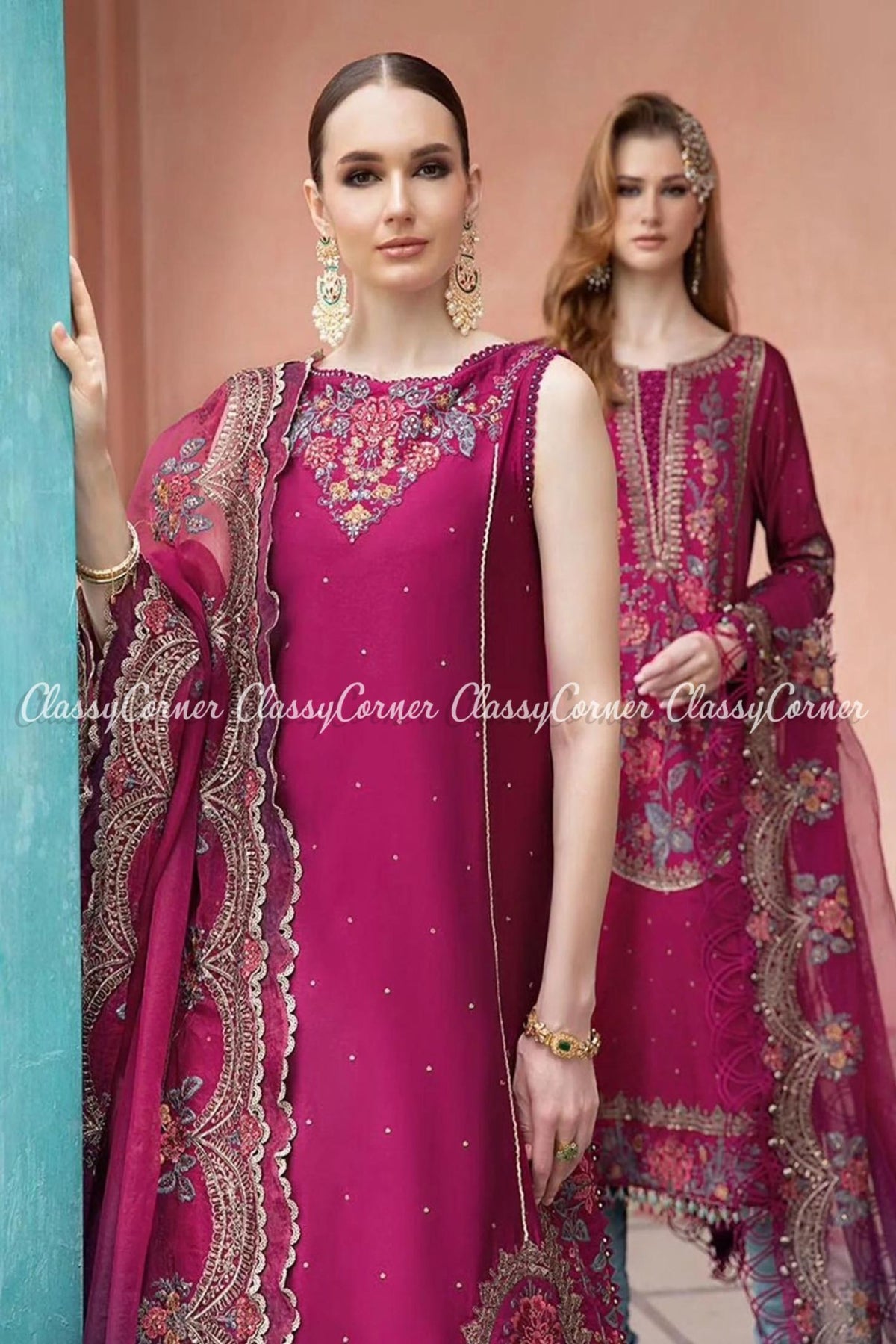 Magenta Blue Pakistani Party Wear Outfits