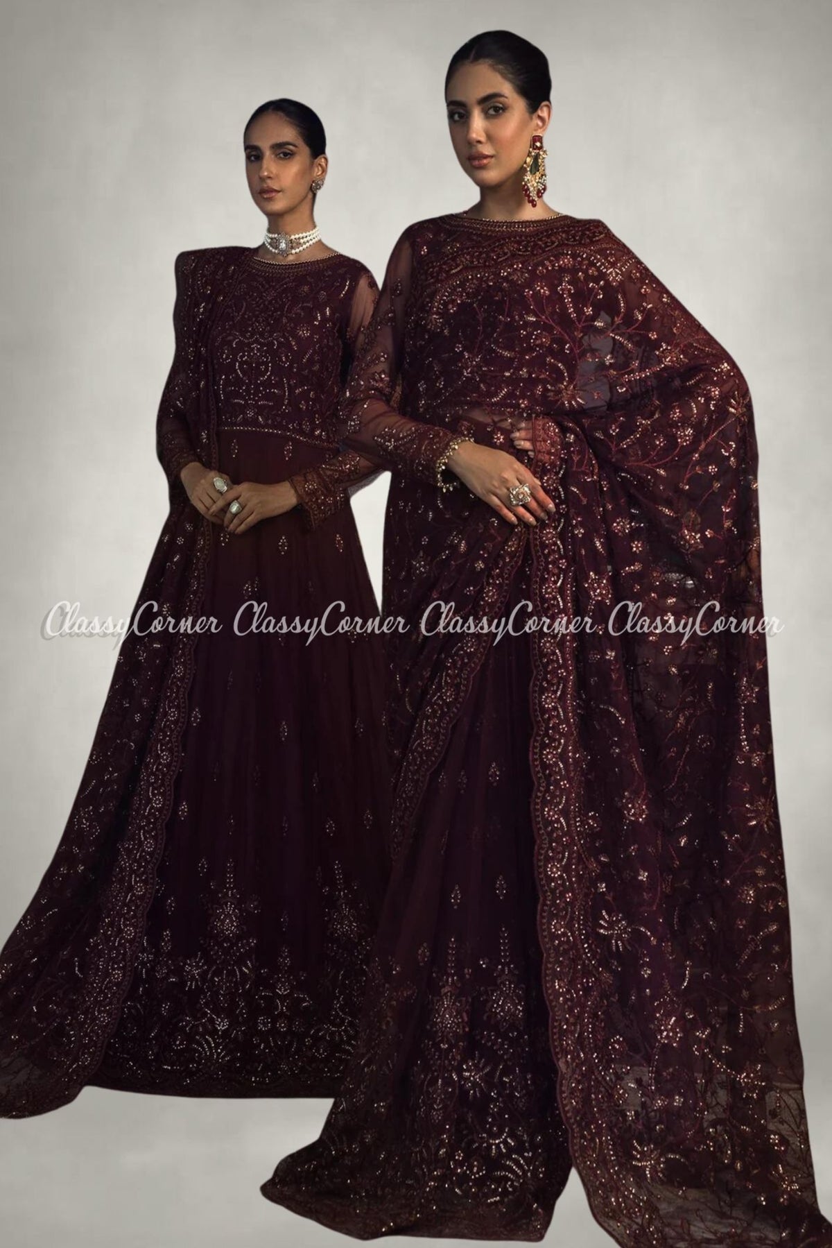 Maroon Golden Net Organza Embroidered Party Wear Outfits