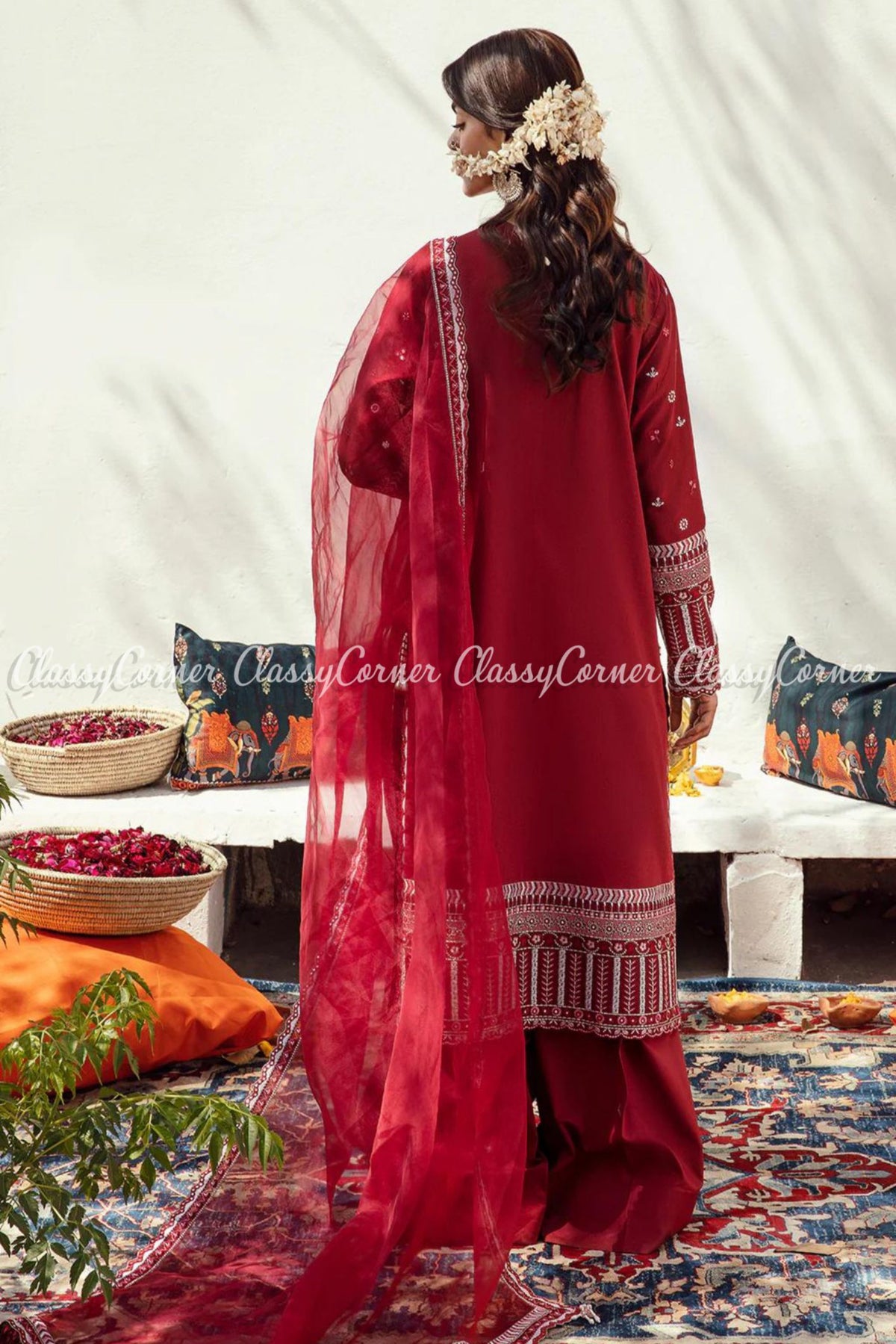 Maroon Red Lawn Embroidered Formal Wear Salwar Kameez