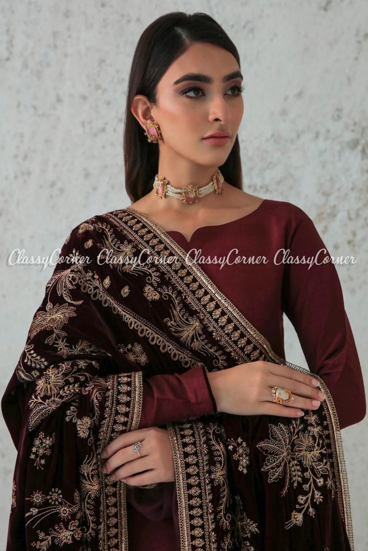 Maroon Solid Silk Pakistani Salwar Kameez Outfit