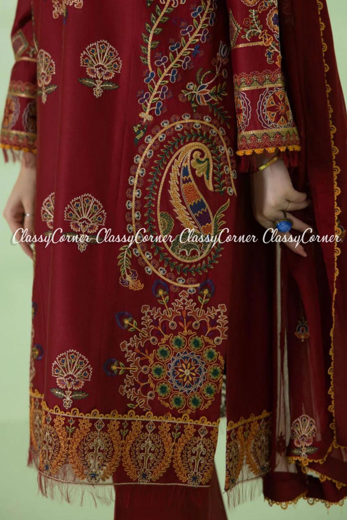 Maroon Multicolor Lawn Embroidered Formal Wear Dress