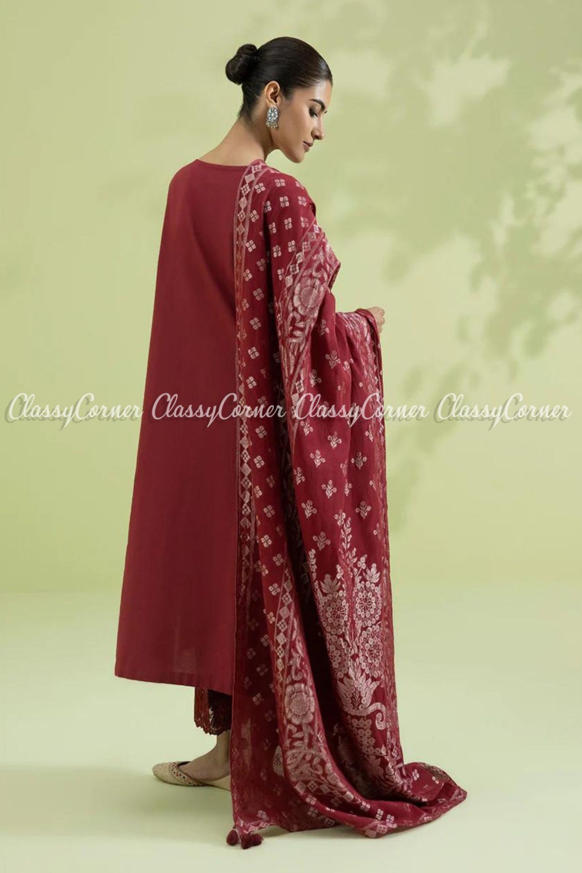 Burgundy Lawn Embroidered Formal Wear Salwar Kameez