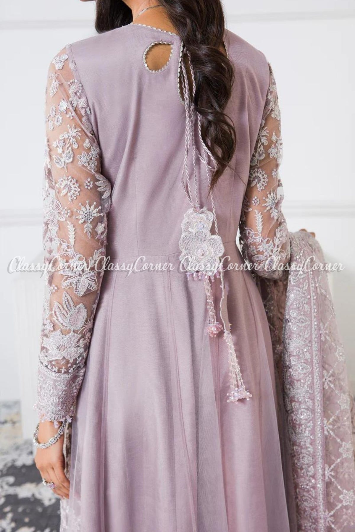 Readymade Mauve Net Embroidered Maxi Dress