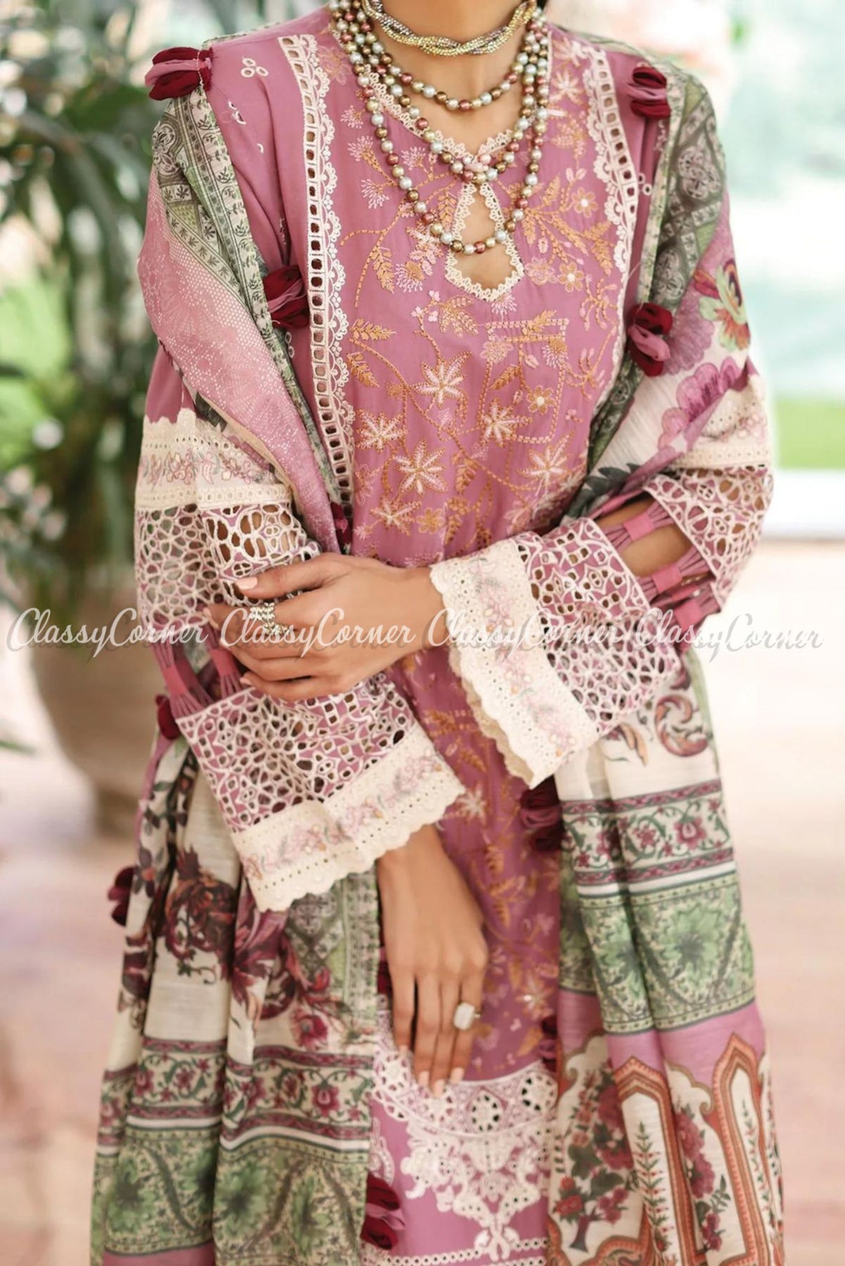 Pakistani Mauve Pink Lawn Embroidered Salwar Kameez