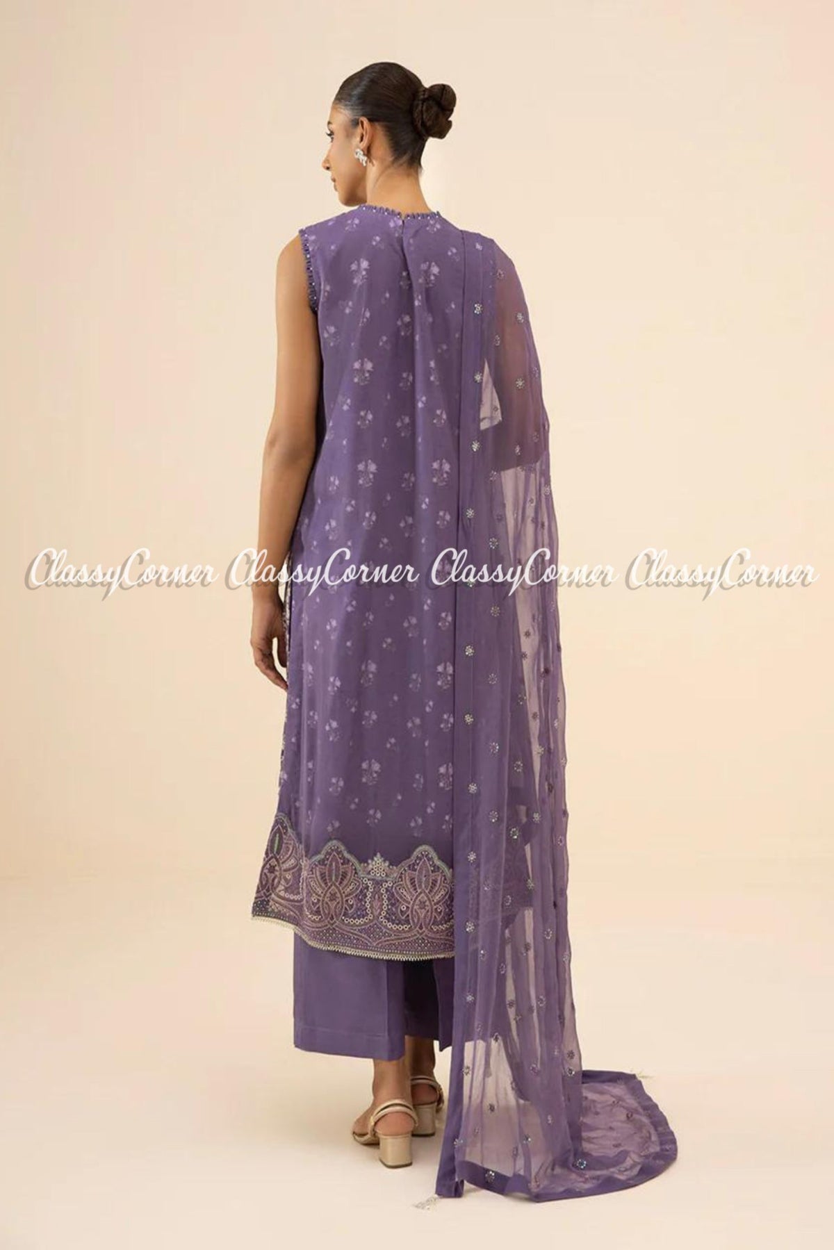 Mauve White Chiffon Embroidered Pakistani Salwar Kameez