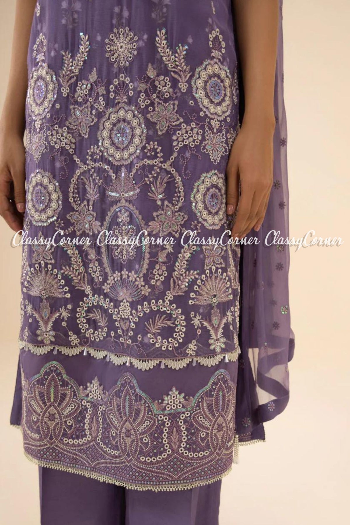 Mauve White Chiffon Embroidered Pakistani Salwar Kameez