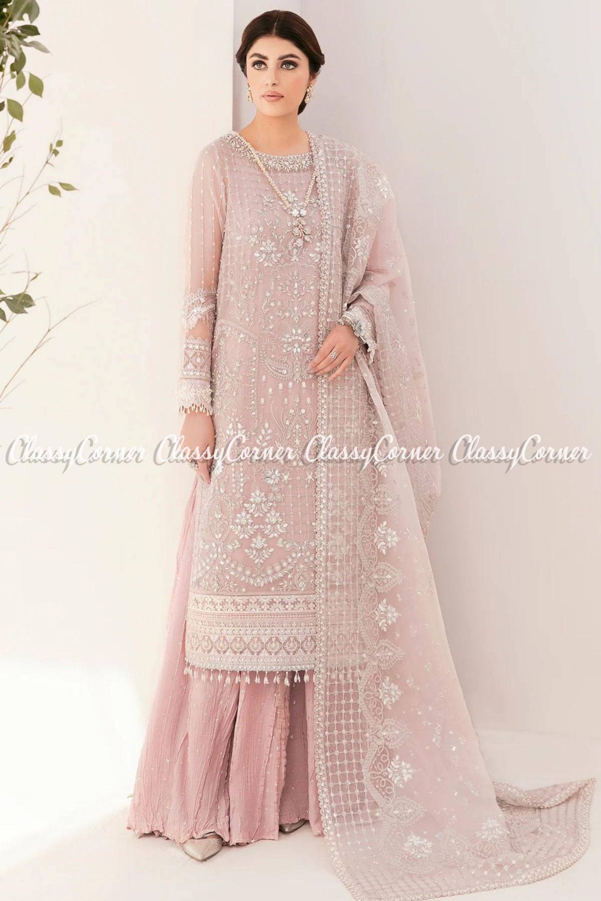 Mirror Work Peach Pakistani Sharara Suit