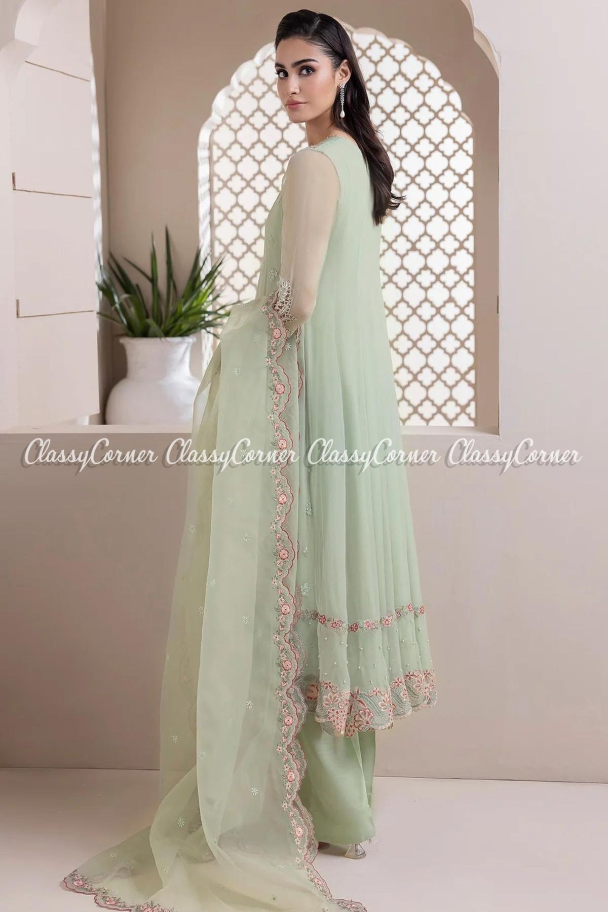 Mint Green Chiffon Embroidered Pakistani Suit