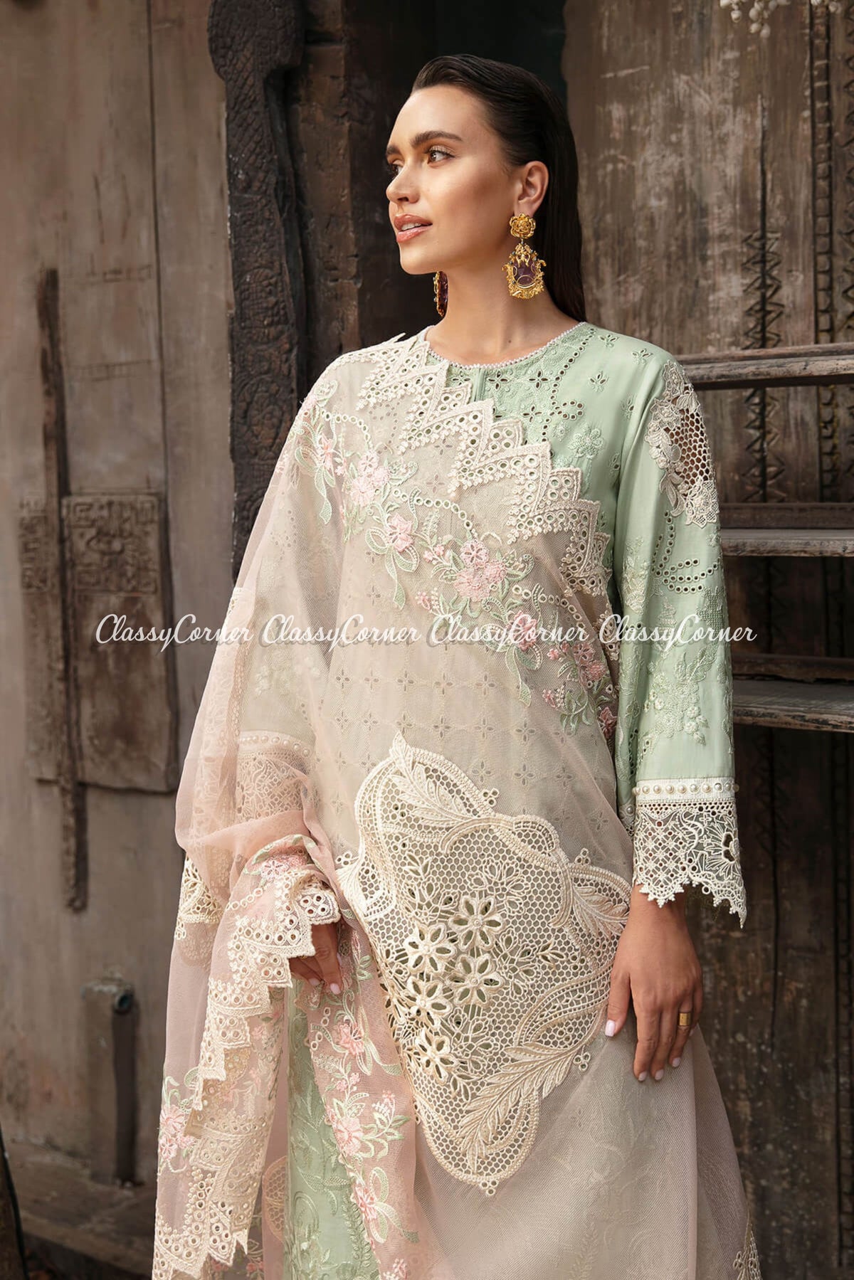 Mint Pink Lawn Embroidered Salwar Kameez